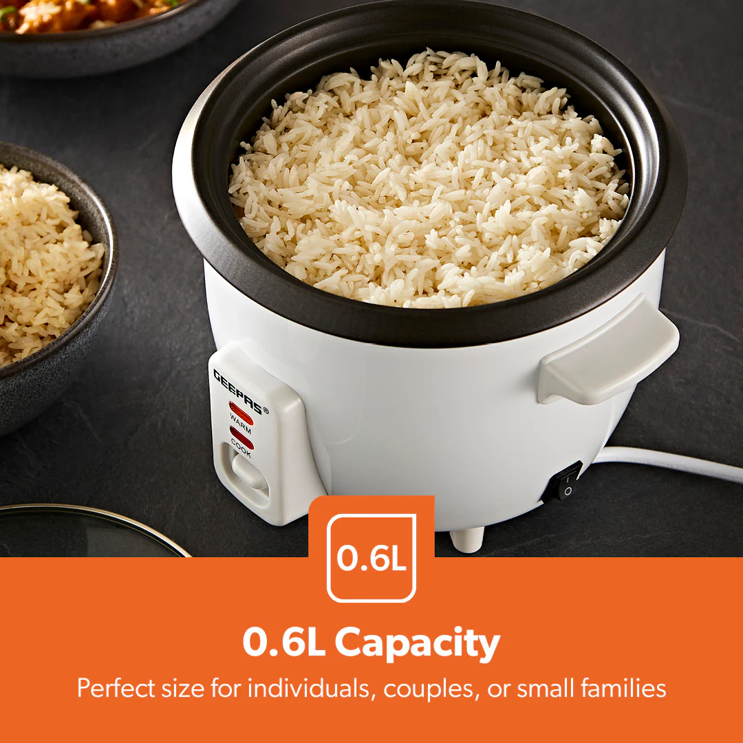 0.6L White Non-Stick Electric Rice Cooker With Cup & Spatula - Image 4