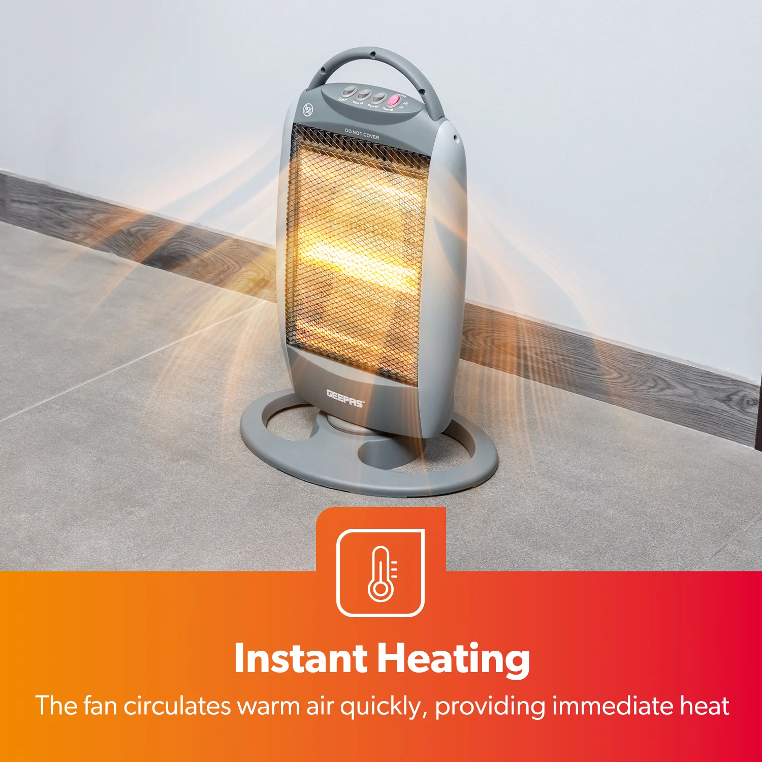 Grey Oscillating 3-Bar Halogen Heater With Handle - Image 3