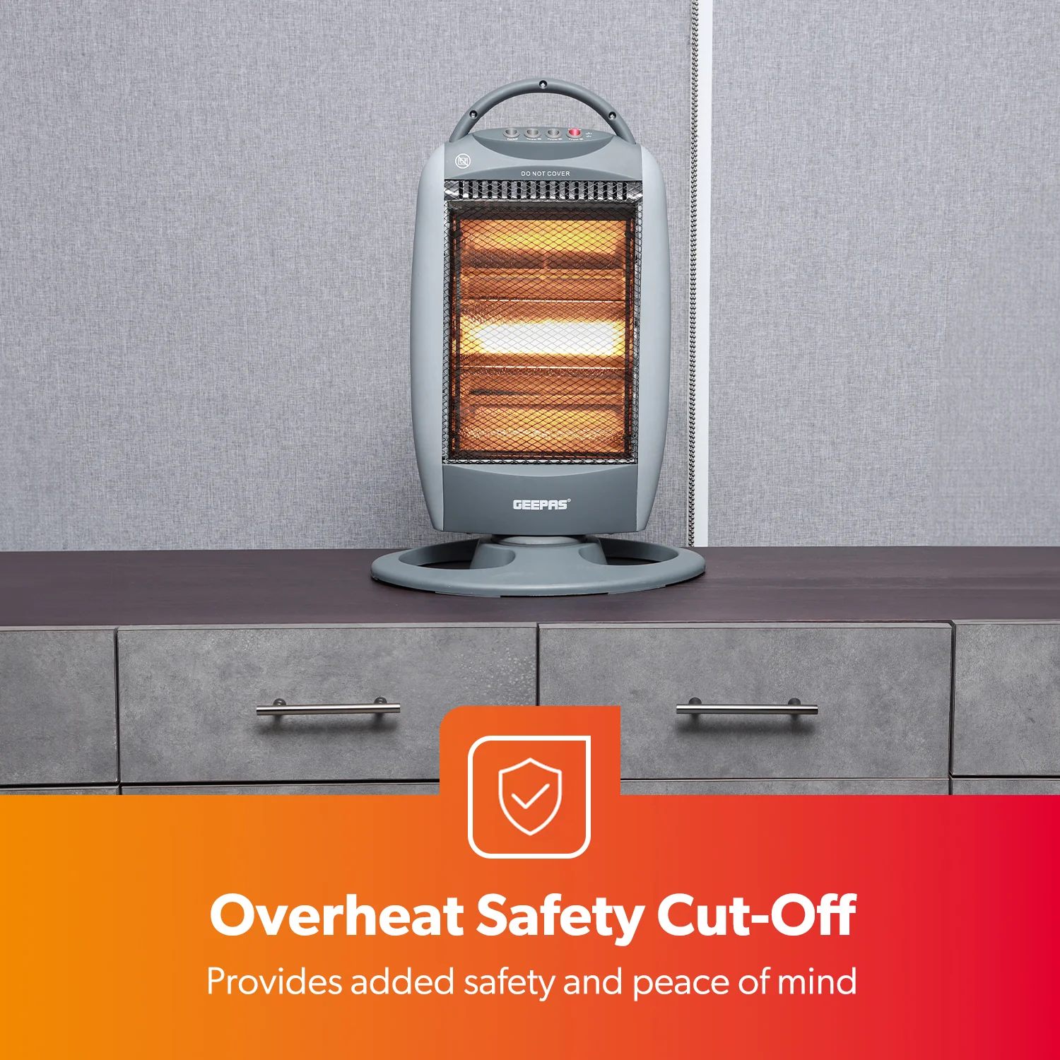 Grey Oscillating 3-Bar Halogen Heater With Handle - Image 4
