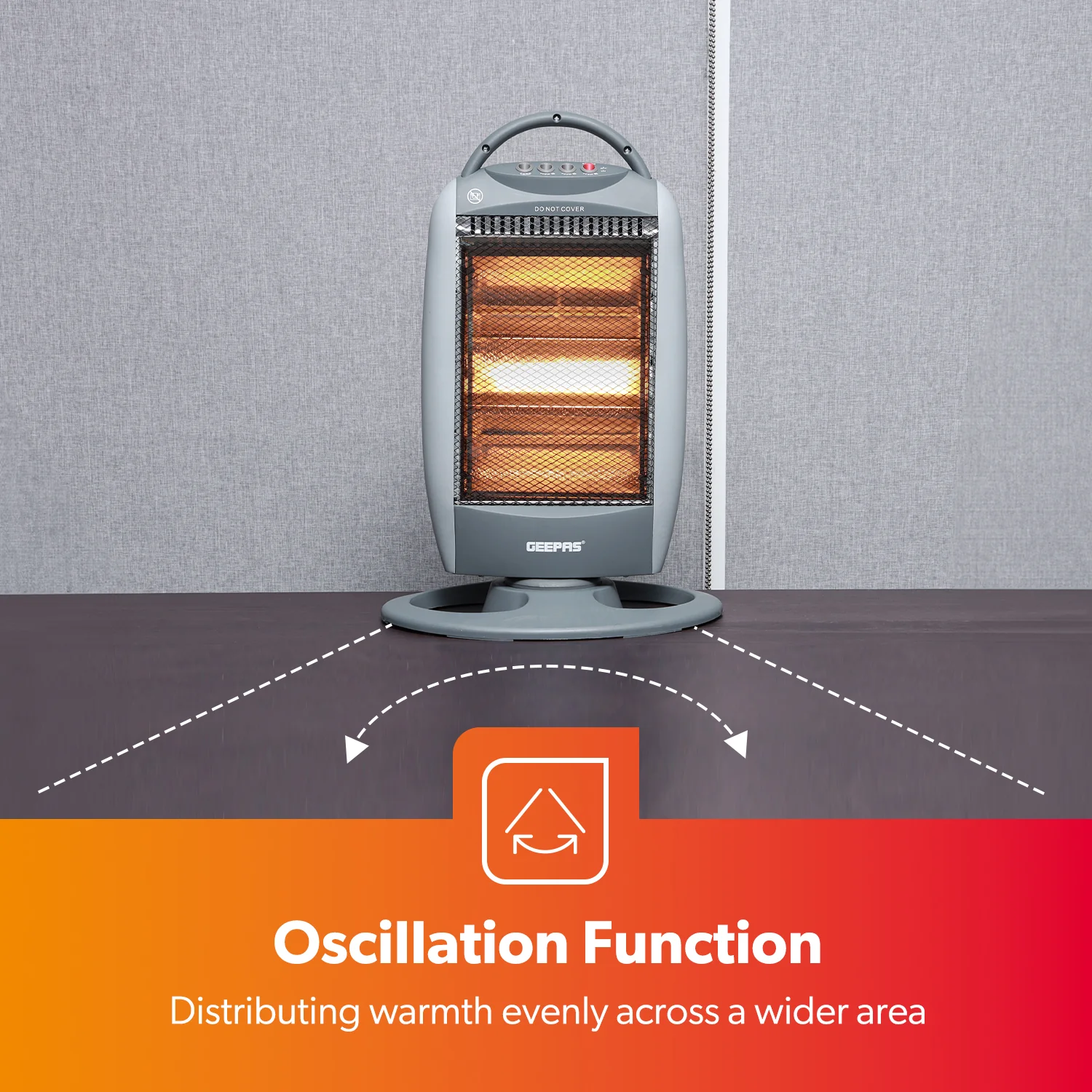 Grey Oscillating 3-Bar Halogen Heater With Handle - Image 5