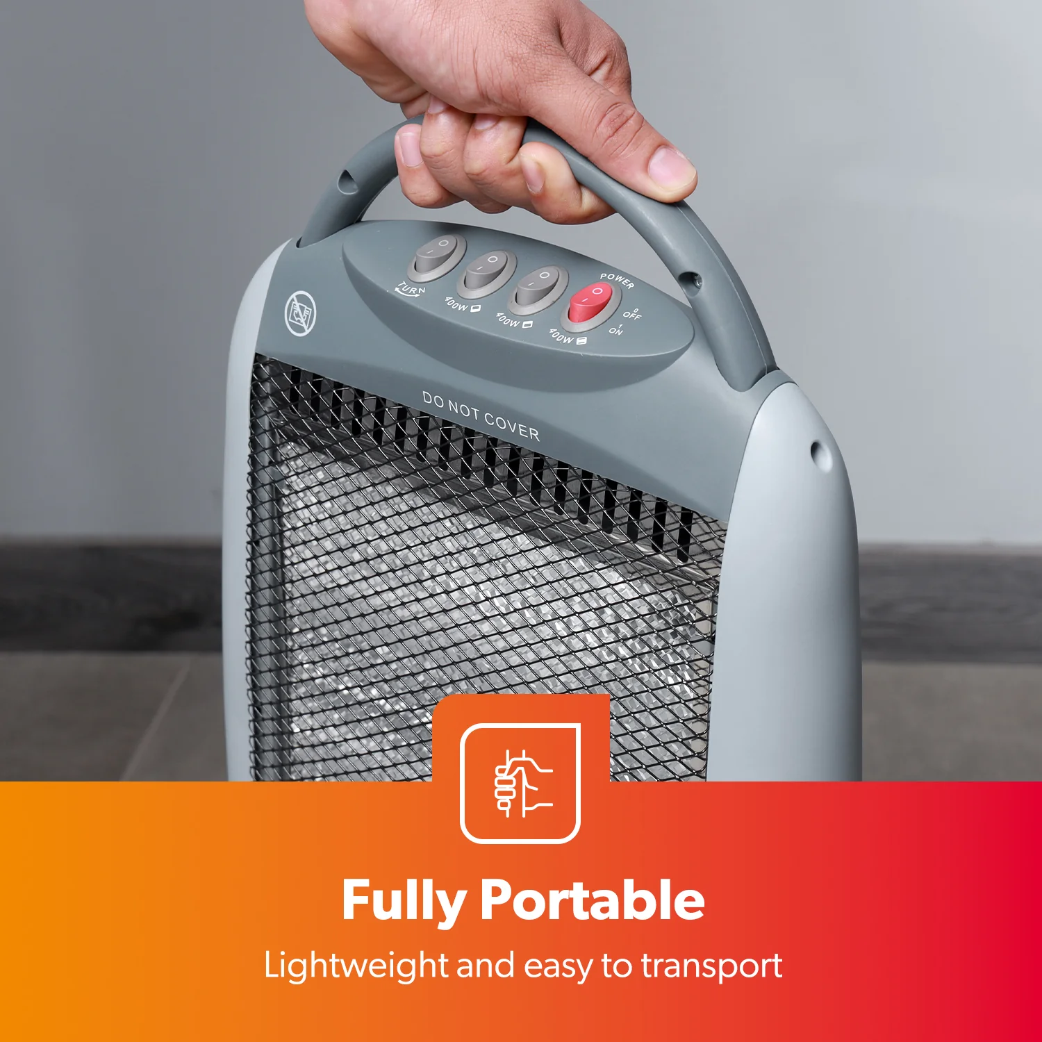 Grey Oscillating 3-Bar Halogen Heater With Handle - Image 6