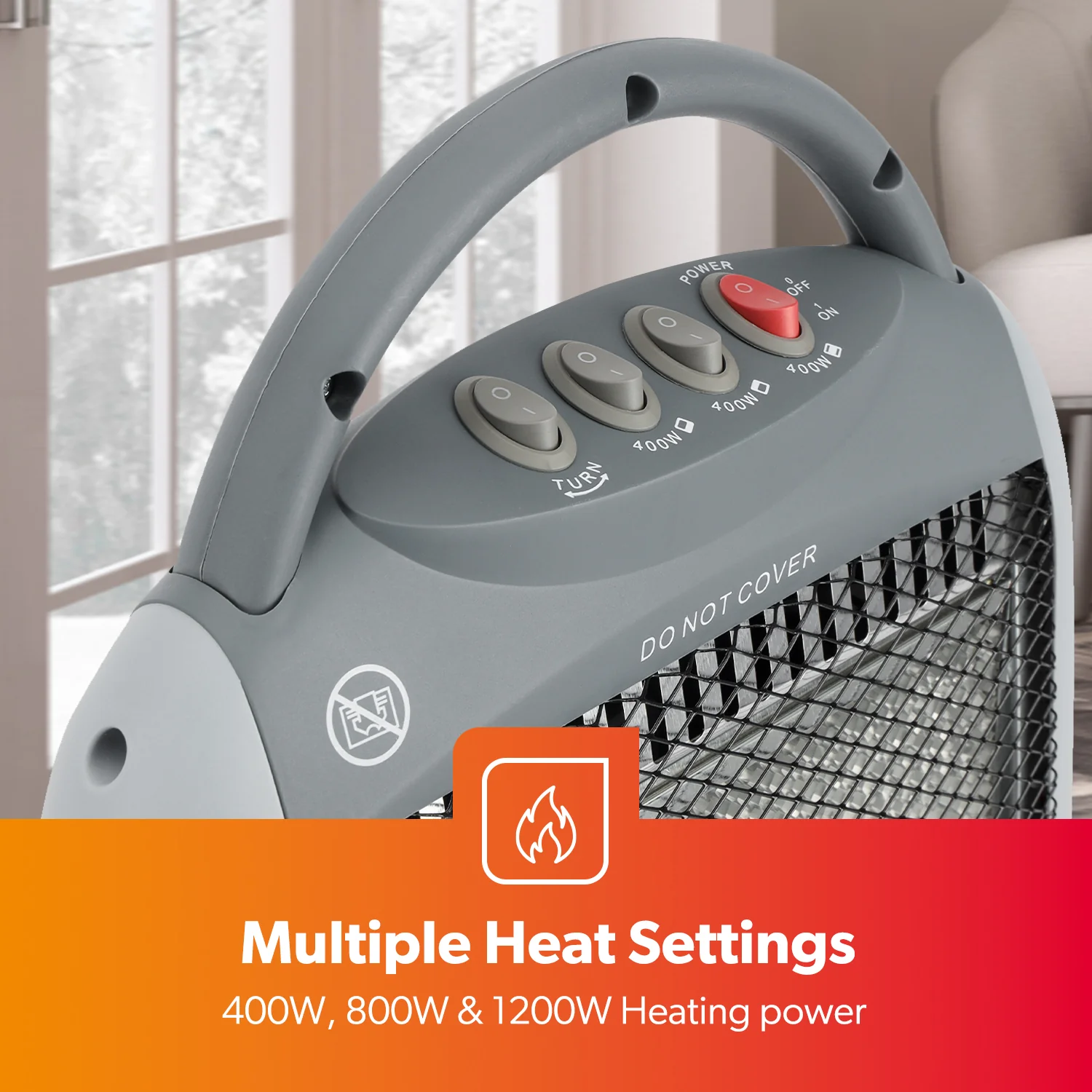 Grey Oscillating 3-Bar Halogen Heater With Handle - Image 7