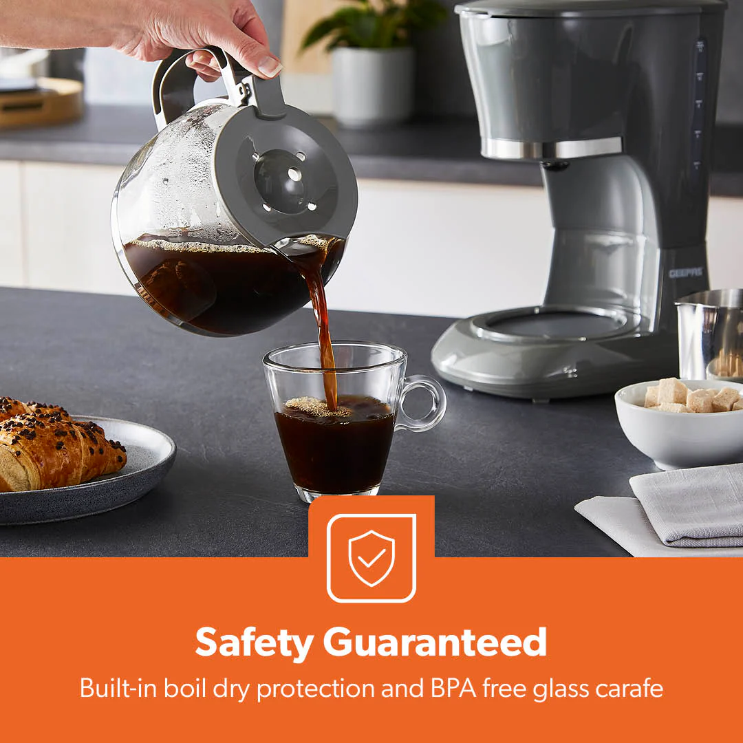 1.5L Automatic Drip Filter Coffee Machine With Glass Carafe, Grey - Image 3