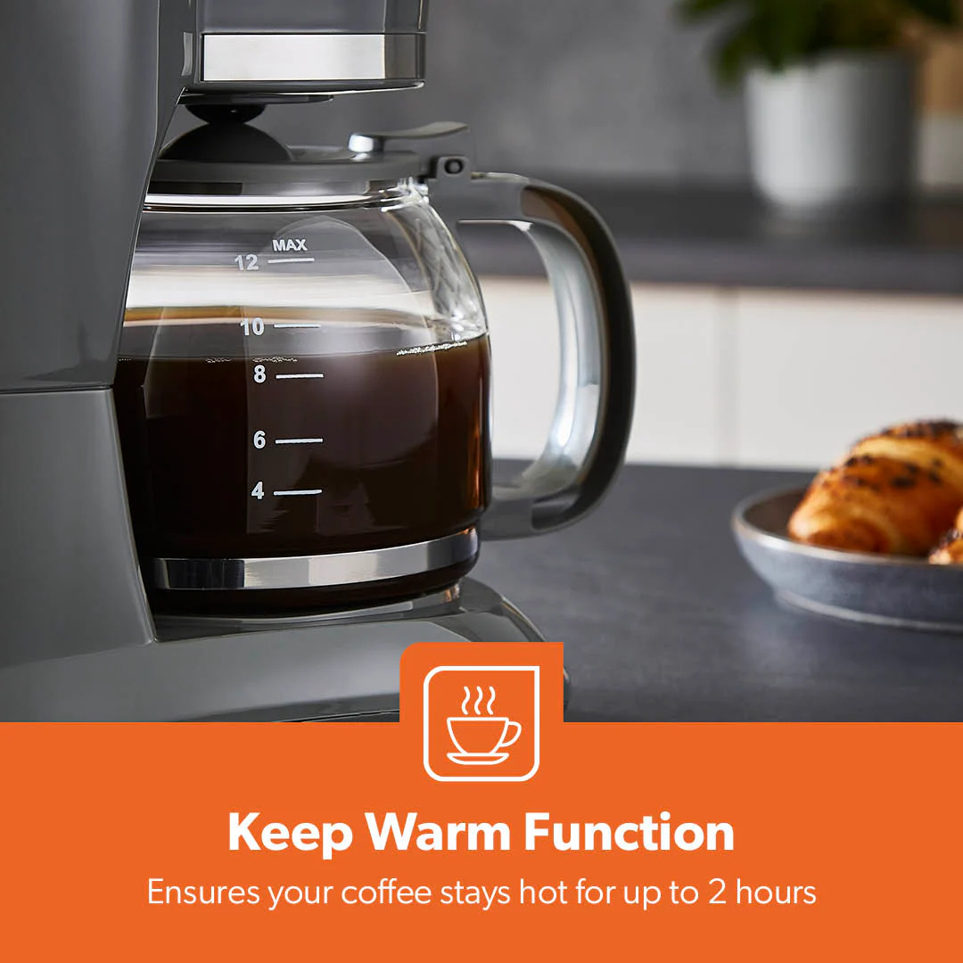1.5L Automatic Drip Filter Coffee Machine With Glass Carafe, Grey - Image 4