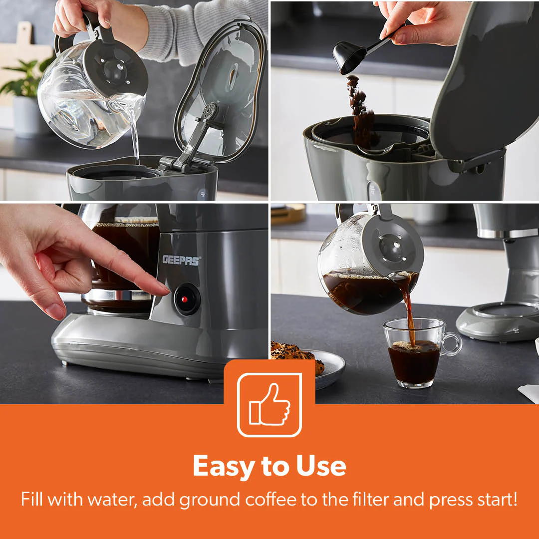 1.5L Automatic Drip Filter Coffee Machine With Glass Carafe, Grey - Image 8