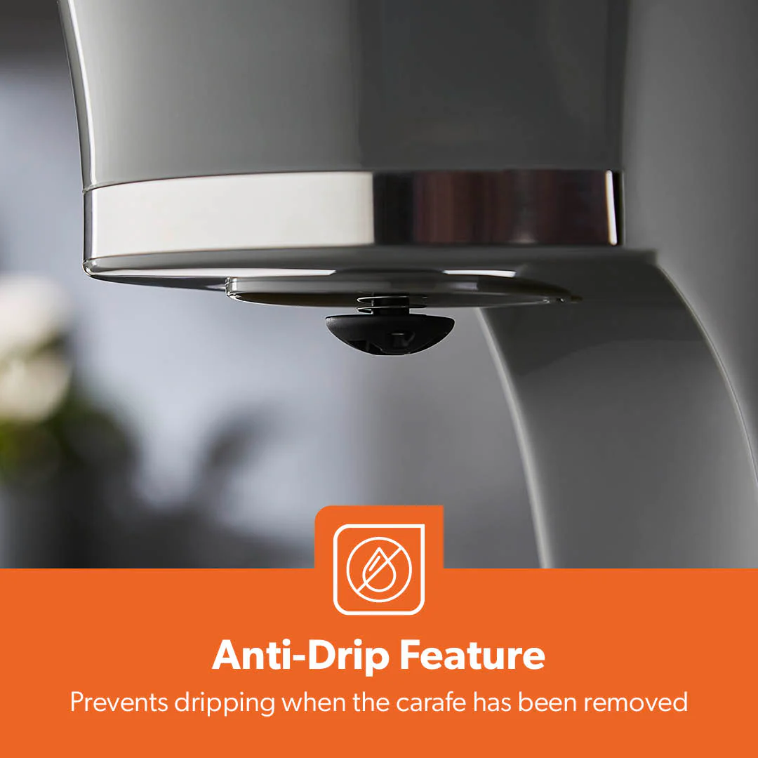 1.5L Automatic Drip Filter Coffee Machine With Glass Carafe, Grey - Image 9