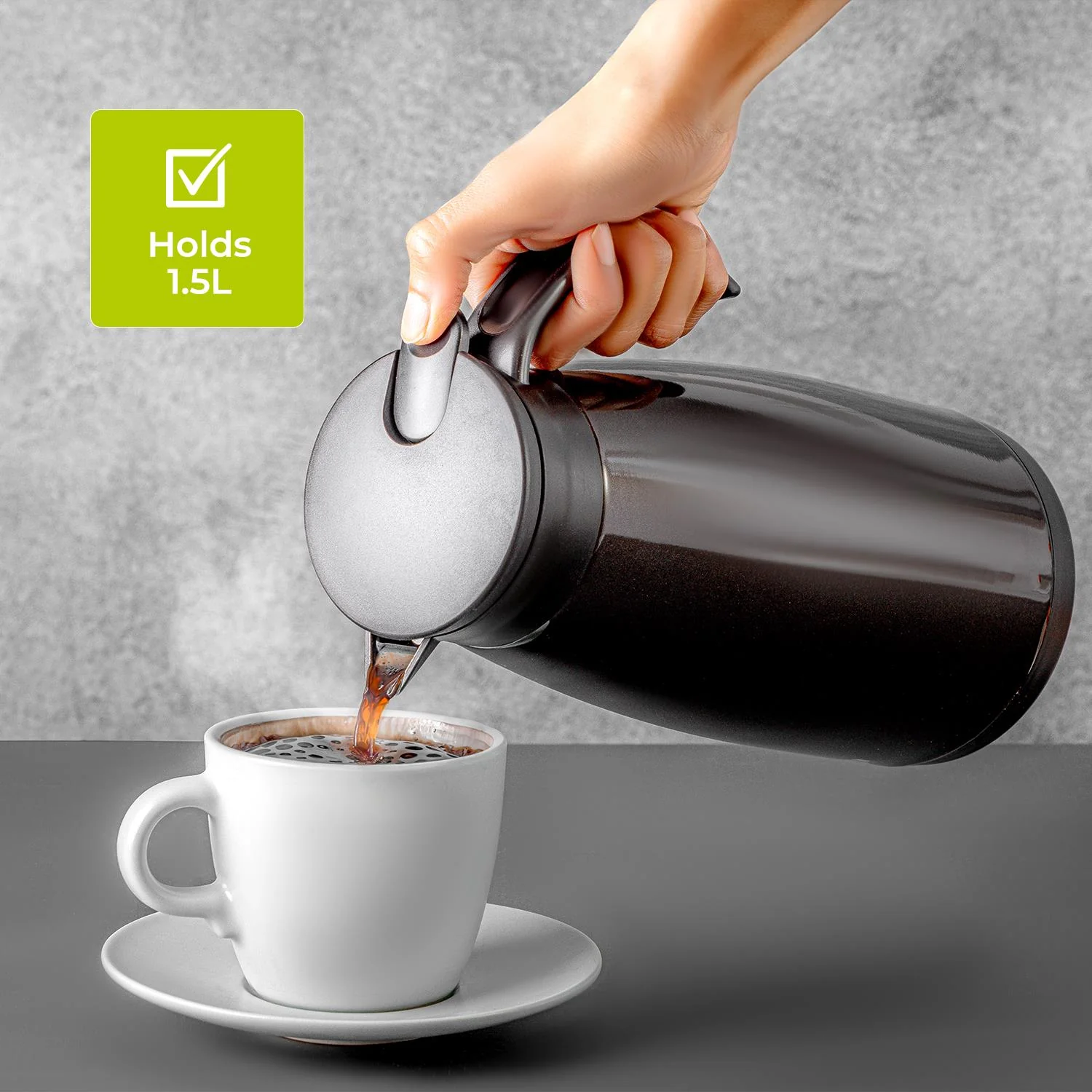 1.5L Brown Double Walled Stainless Steel Thermal Carafe Pot - Image 5
