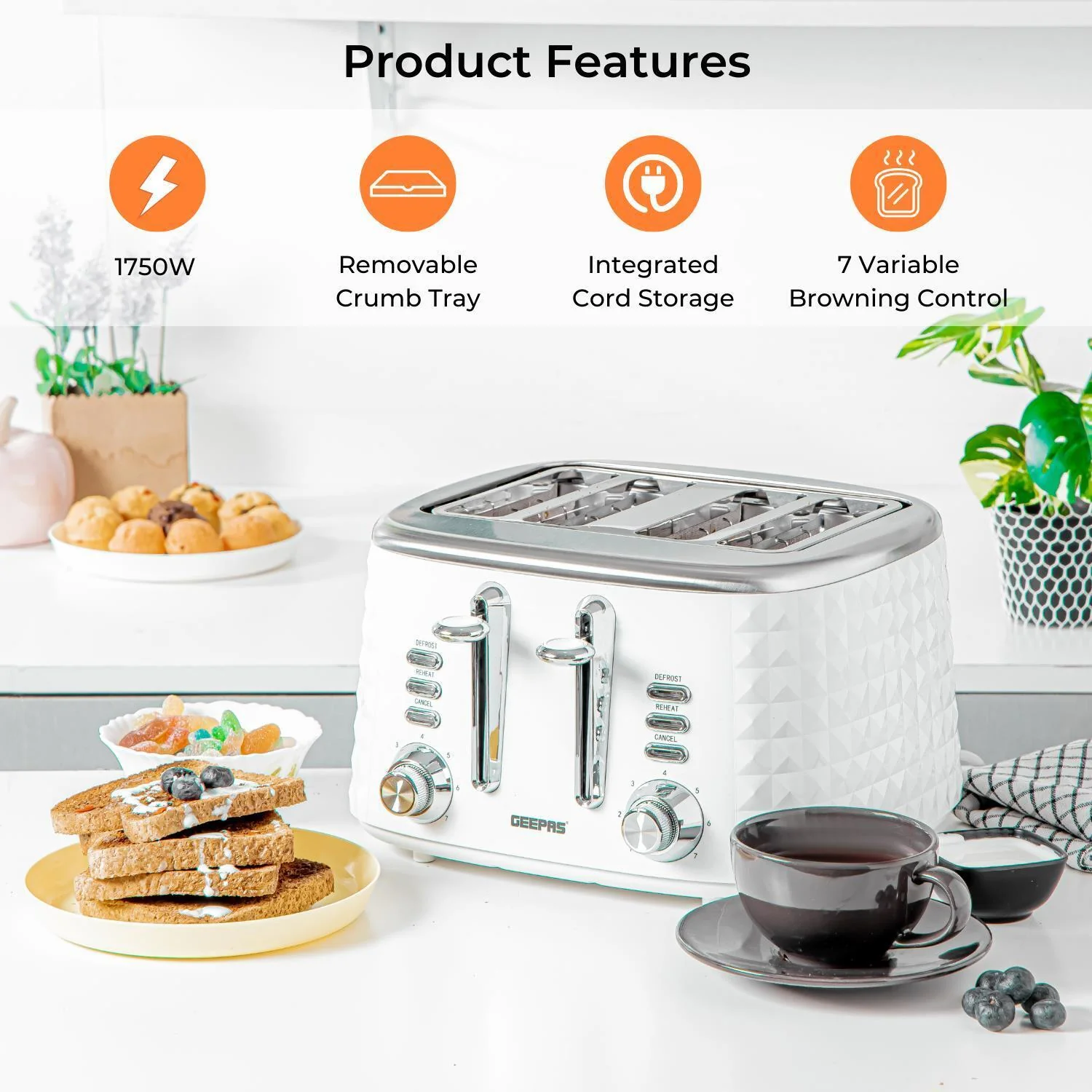 1.5L Electric Kettle, 4 Slice Toaster & 20L Microwave Oven Set - Image 3