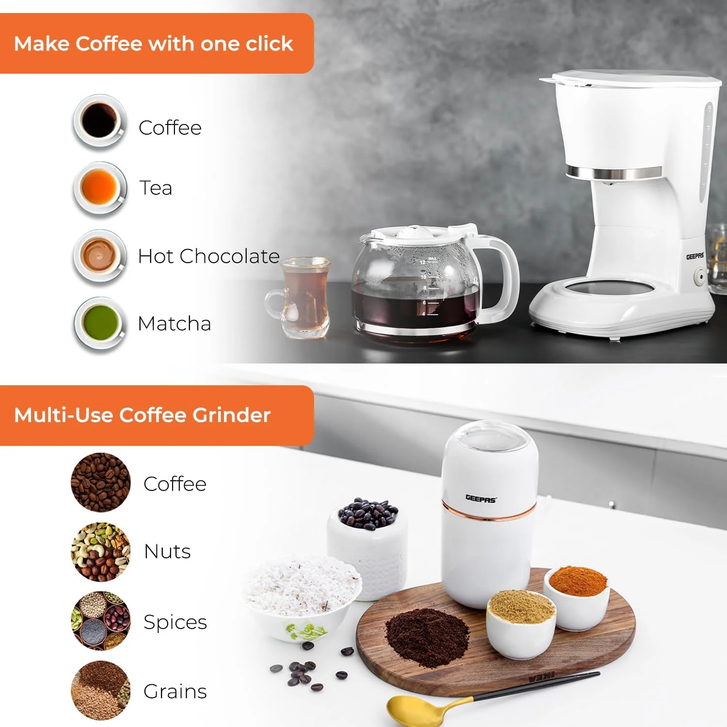 1.5L Filter Coffee Machine & 80g Capsule Coffee Grinder Bundle - Image 4