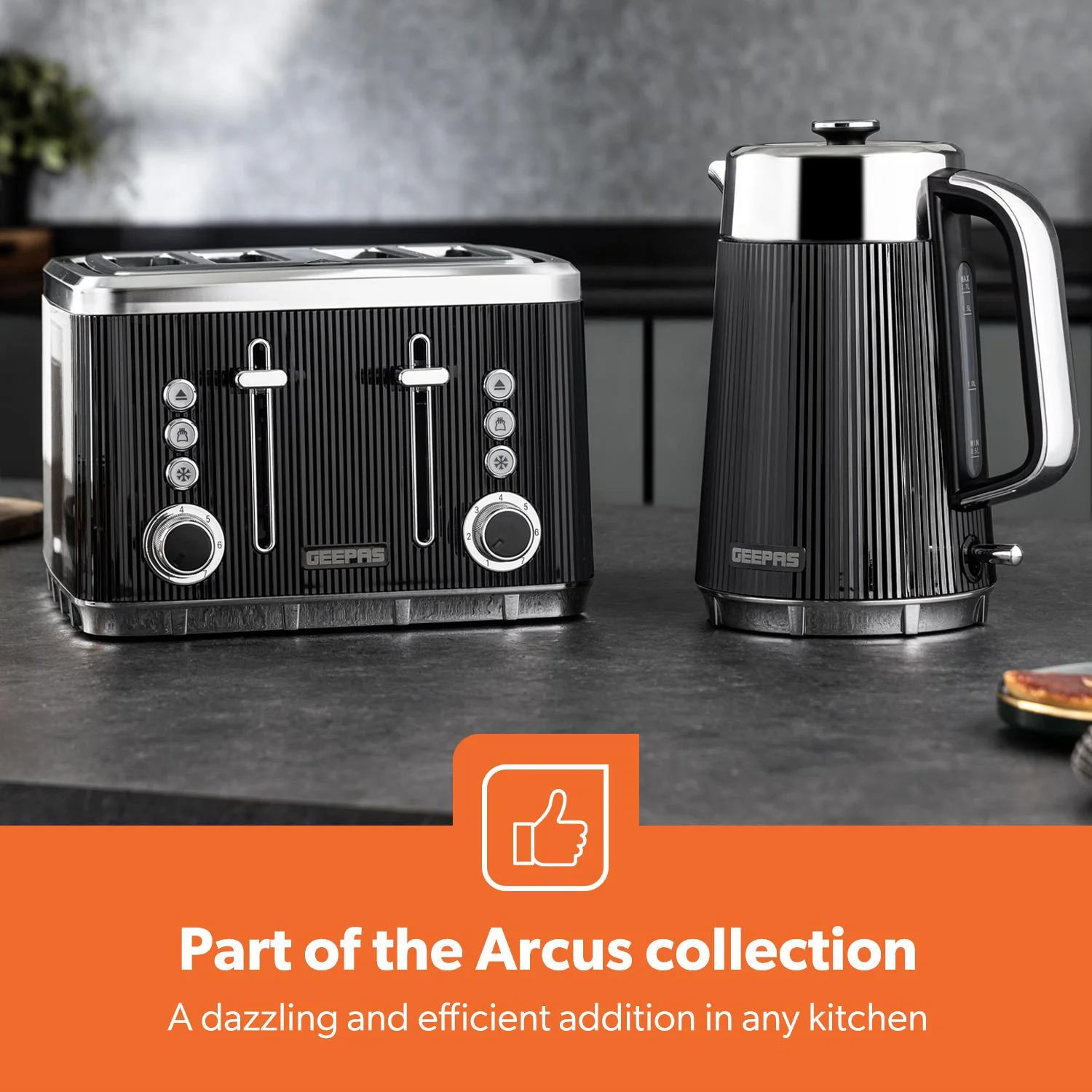 1.7L 3000W Electric Kettle & 4 Slice Toaster Kitchen Set Arcus Black - Image 4