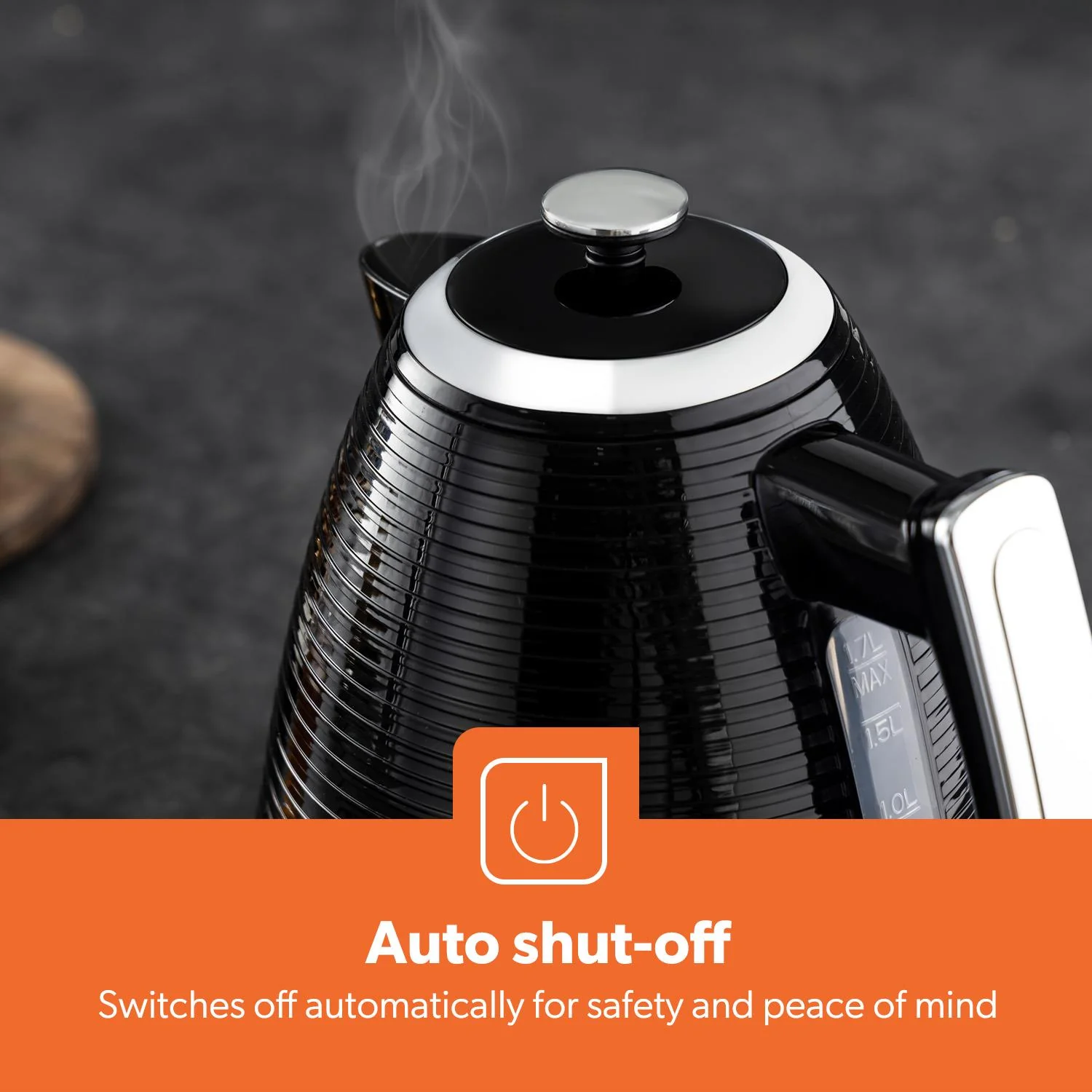 1.7L 3000W Electric Kettle & 4 Slice Toaster Kitchen Set Linear Black - Image 9