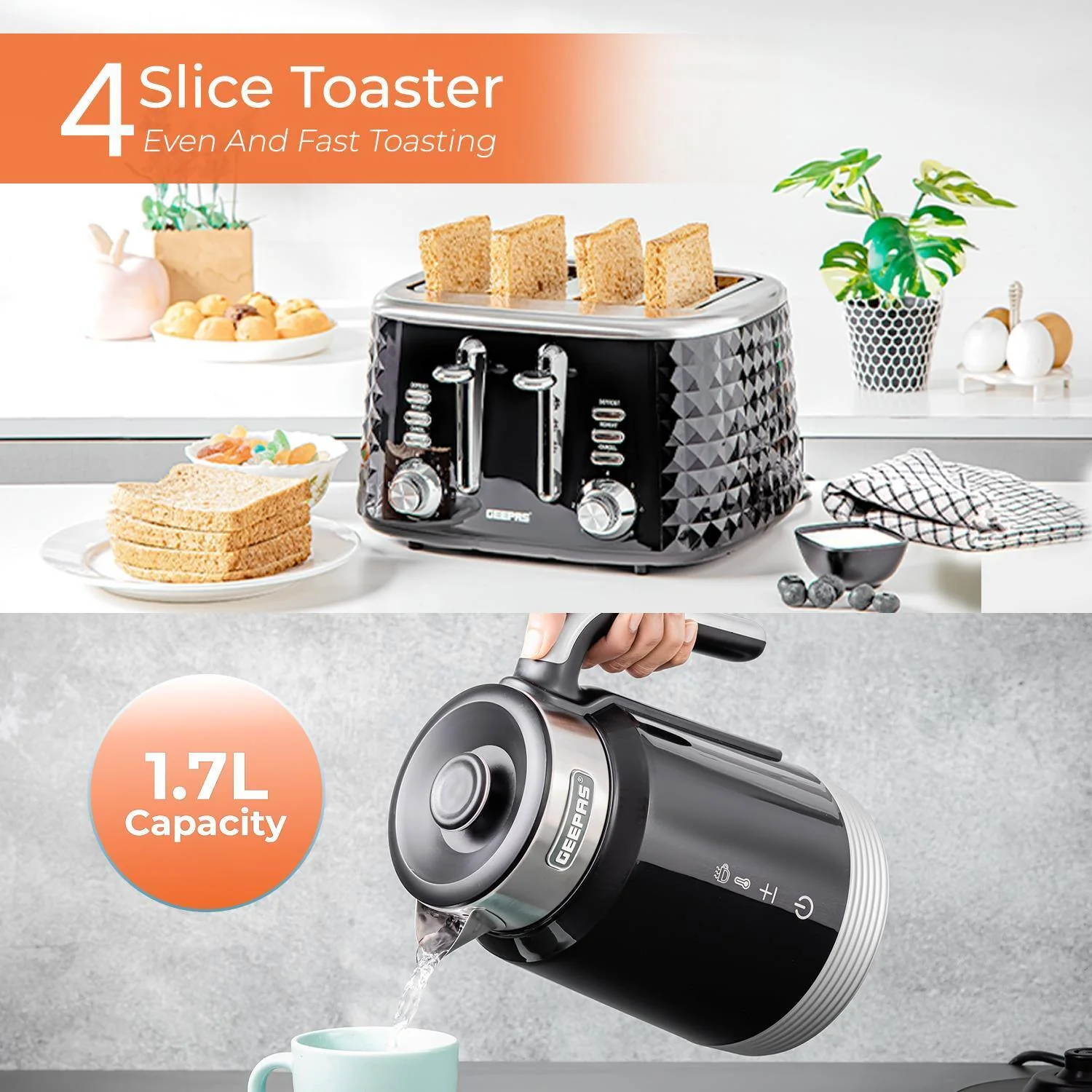 1.7L Alexa Smart Kettle & 4-Slice Toaster Combo Set - Image 3