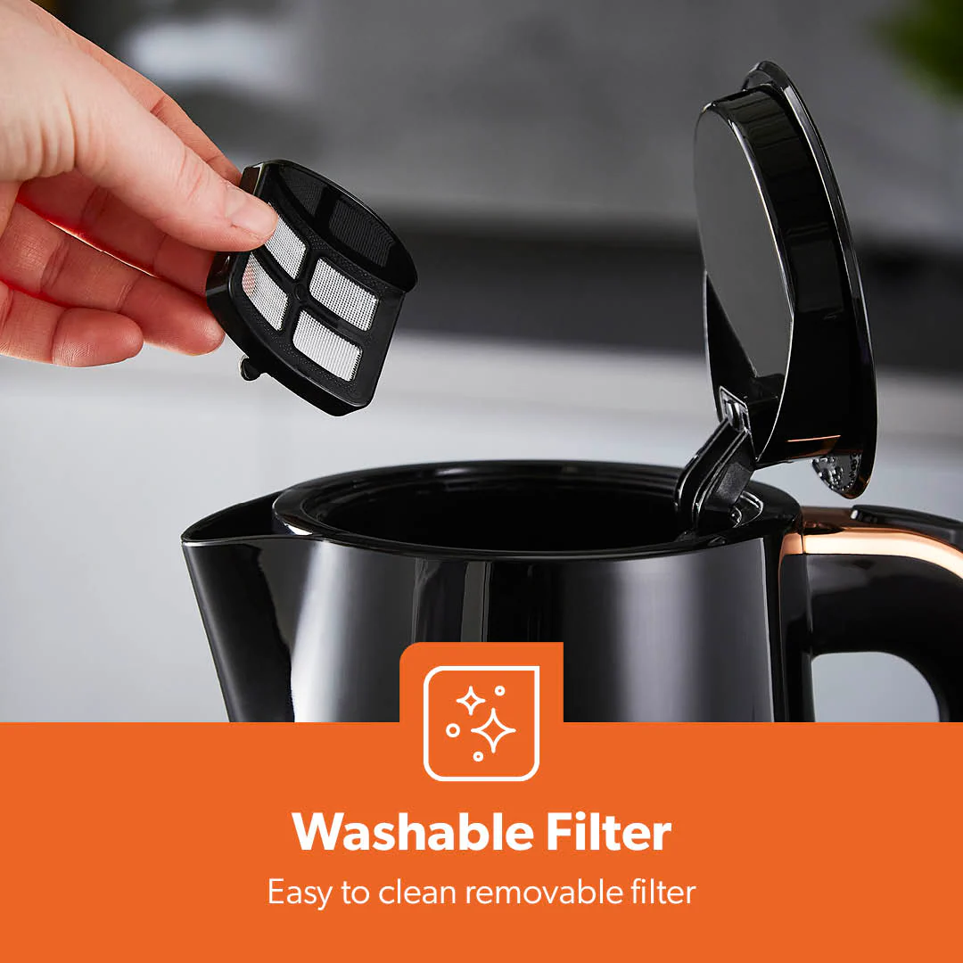 1.7L Aurora Black and Rose Gold Rapid Boil Kettle - Image 5