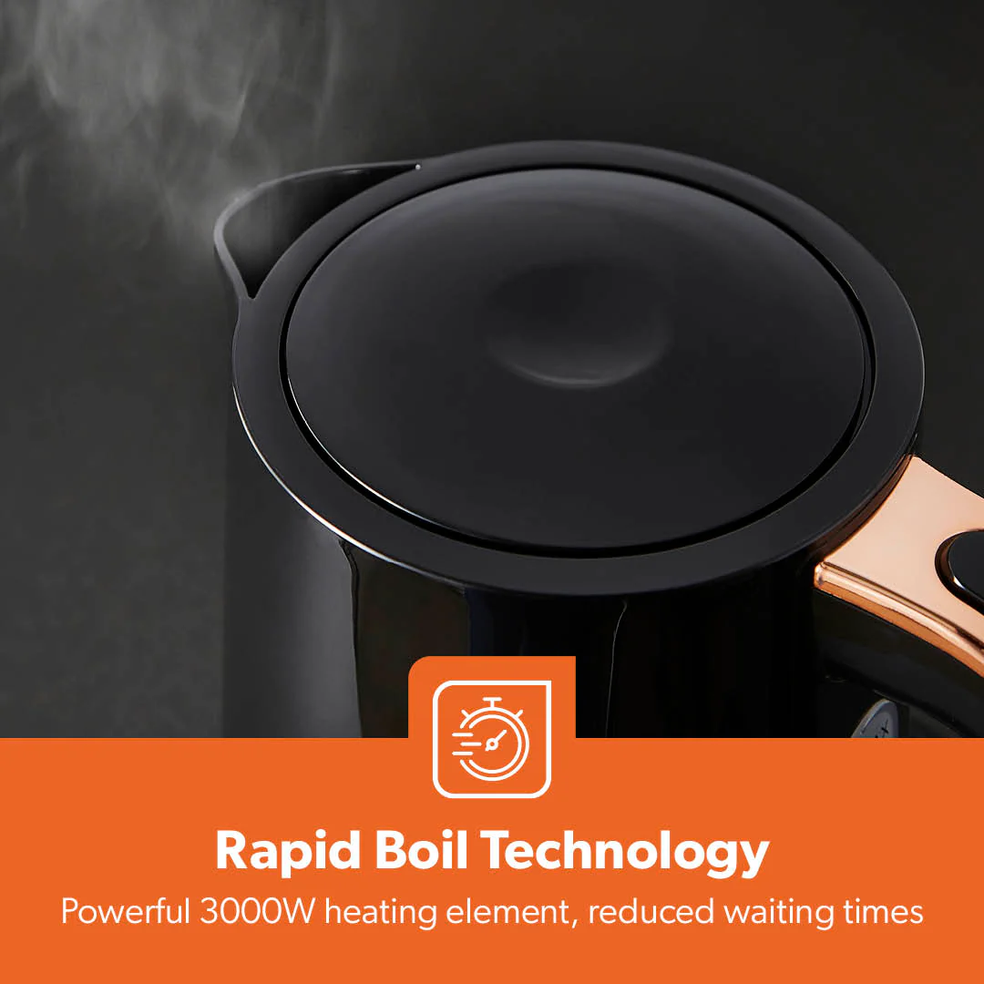1.7L Aurora Black and Rose Gold Rapid Boil Kettle - Image 8