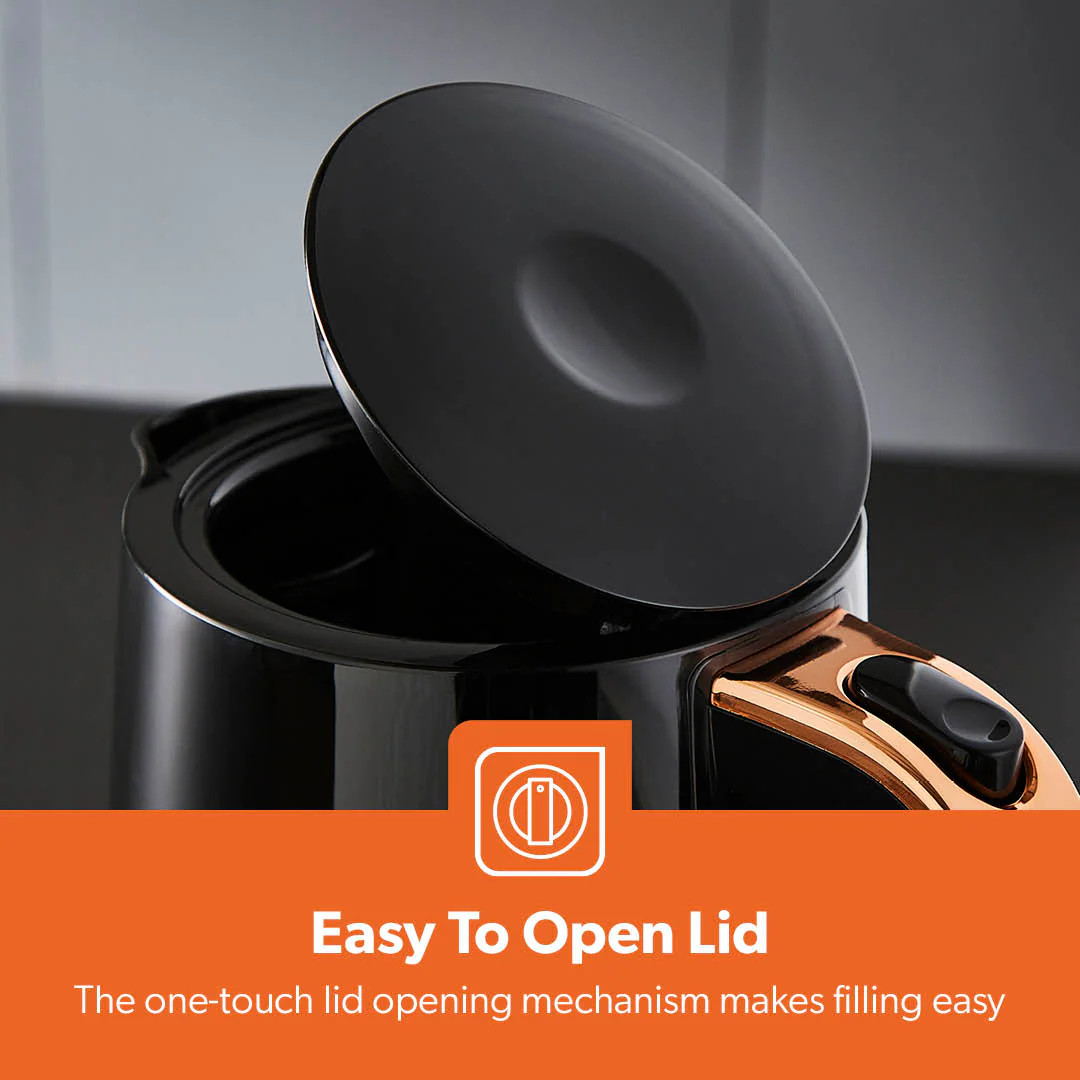 1.7L Aurora Black and Rose Gold Rapid Boil Kettle - Image 9