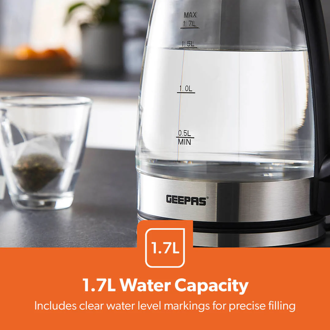 1.7L Black Rapid Boil Glass Electric Kettle With LED - Image 5