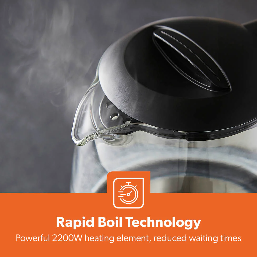 1.7L Black Rapid Boil Glass Electric Kettle With LED - Image 6