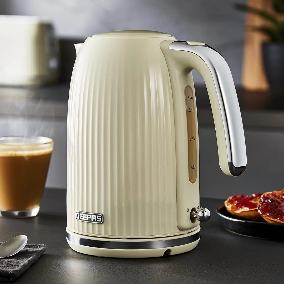 1.7L Fluted Cream Cordless Electric Kettle With Rapid Boil - Image 2