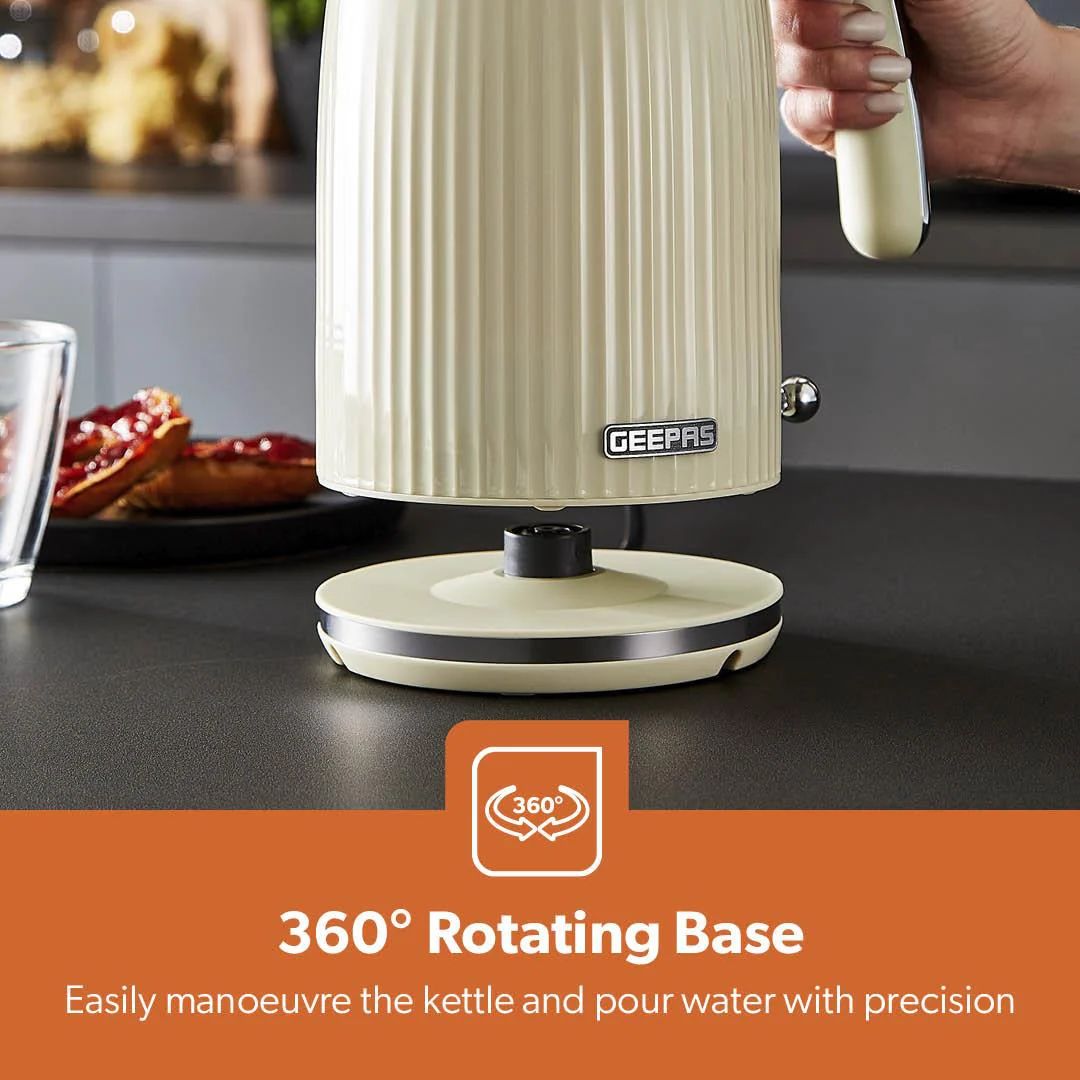 1.7L Fluted Cream Cordless Electric Kettle With Rapid Boil - Image 3