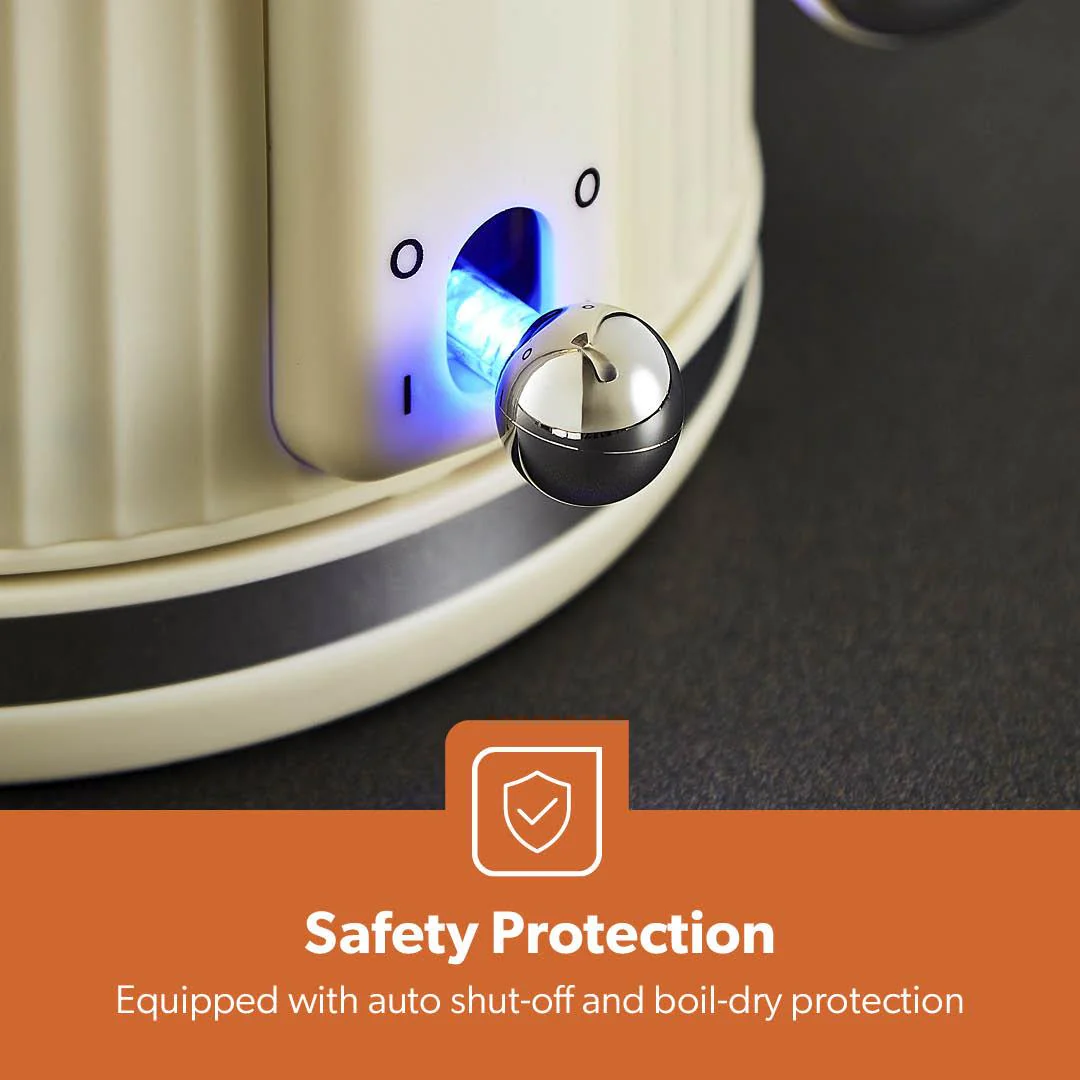 1.7L Fluted Cream Cordless Electric Kettle With Rapid Boil - Image 4