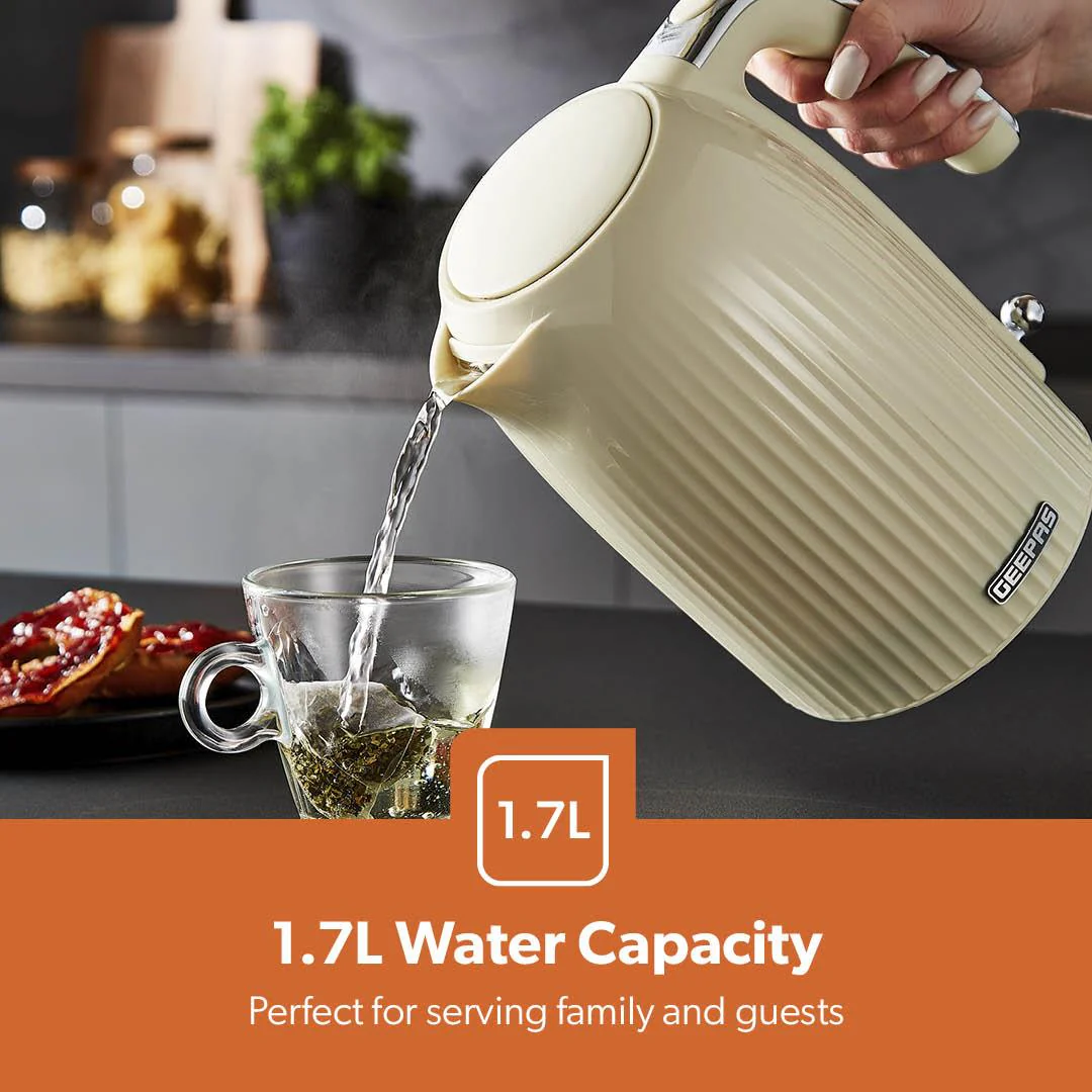 1.7L Fluted Cream Cordless Electric Kettle With Rapid Boil - Image 6