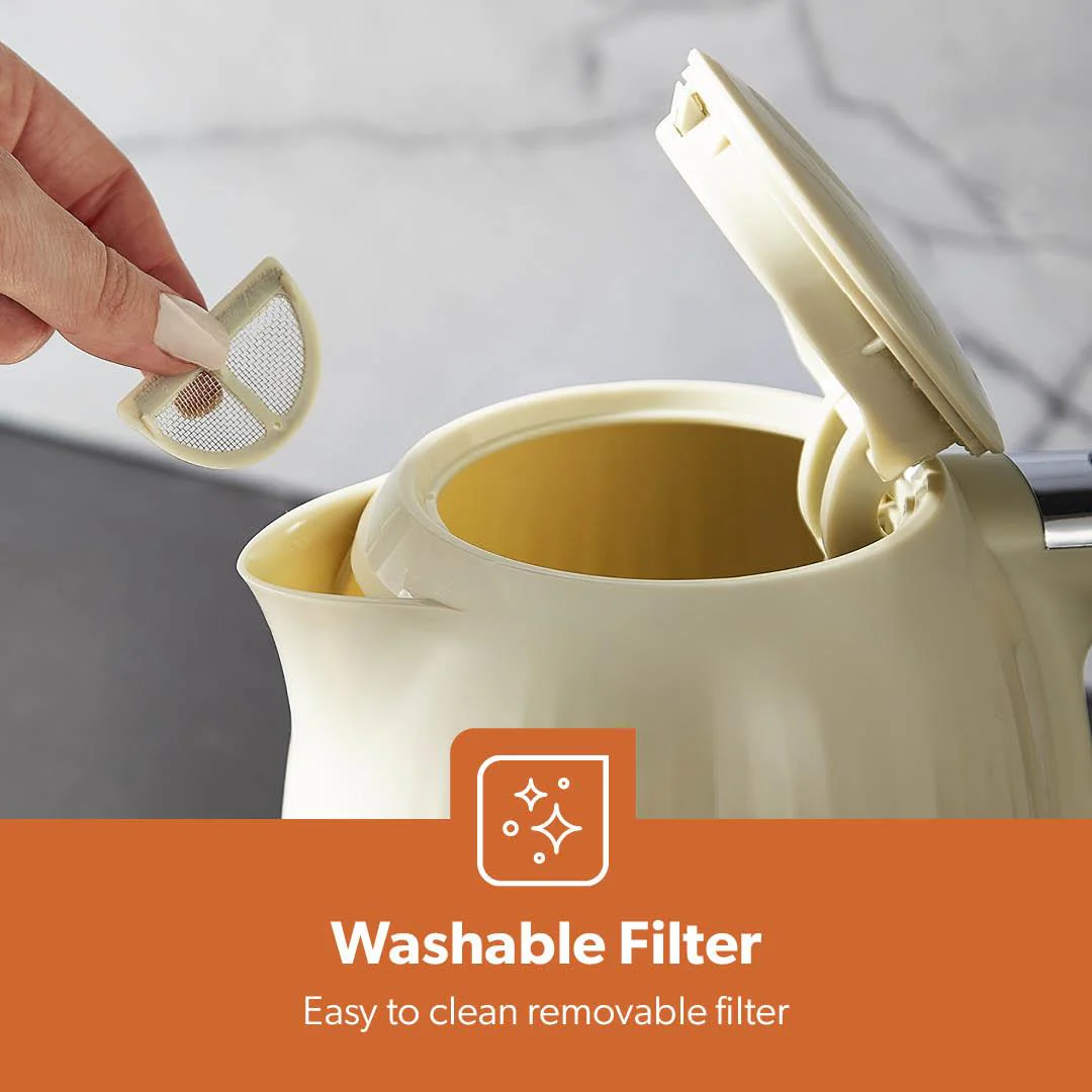 1.7L Fluted Cream Cordless Electric Kettle With Rapid Boil - Image 7