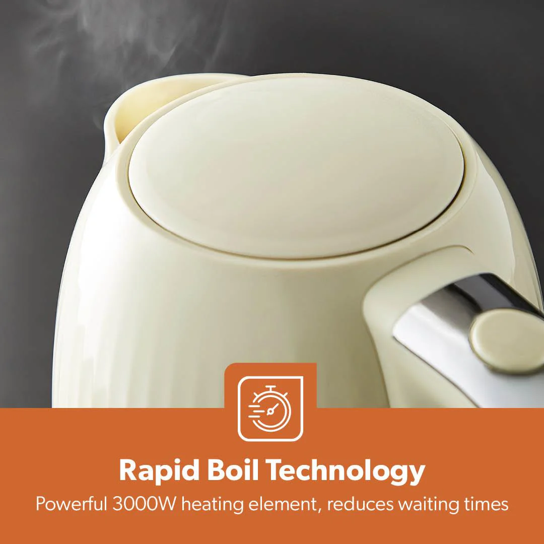 1.7L Fluted Cream Cordless Electric Kettle With Rapid Boil - Image 9