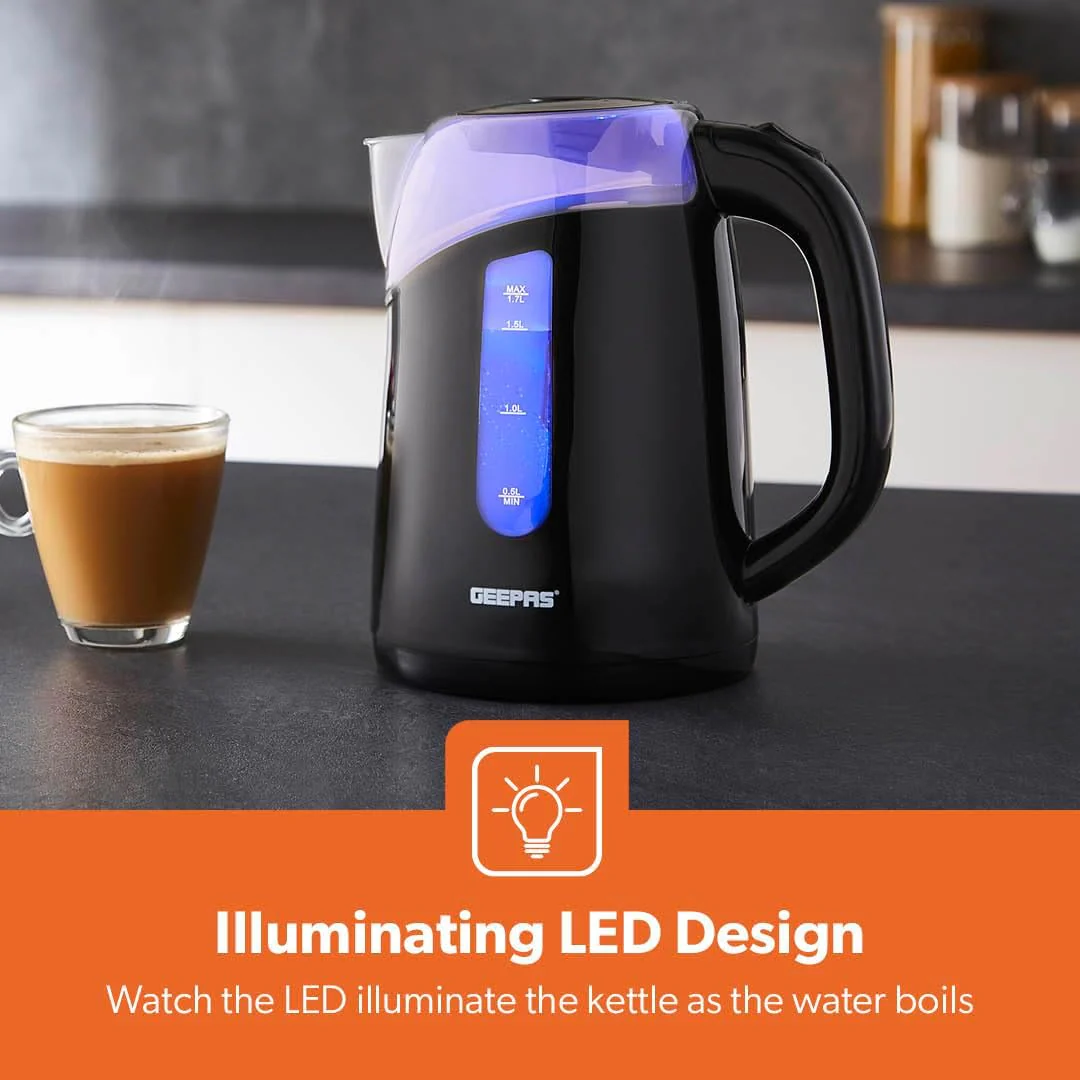 1.7L LED Illuminated Black Plastic Electric Kettle - Image 3