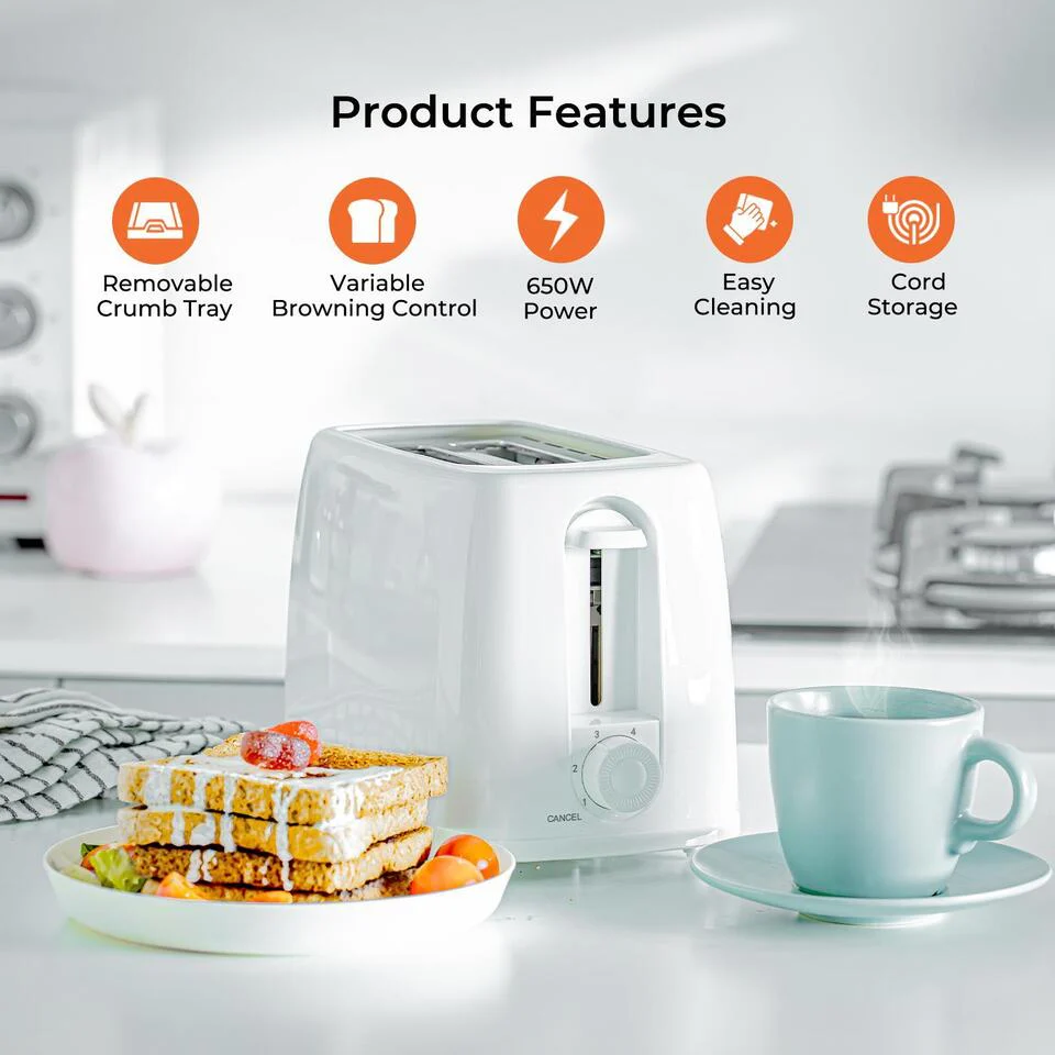 1.7L Electric Kettle & 2-Slice Bread Toaster Matching Set In White - Image 3