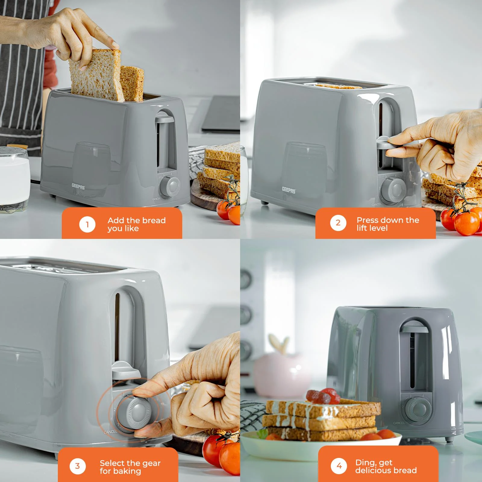 1.7L Electric Kettle & 650W 2 Slice Bread Toaster Combo Set Grey - Image 5