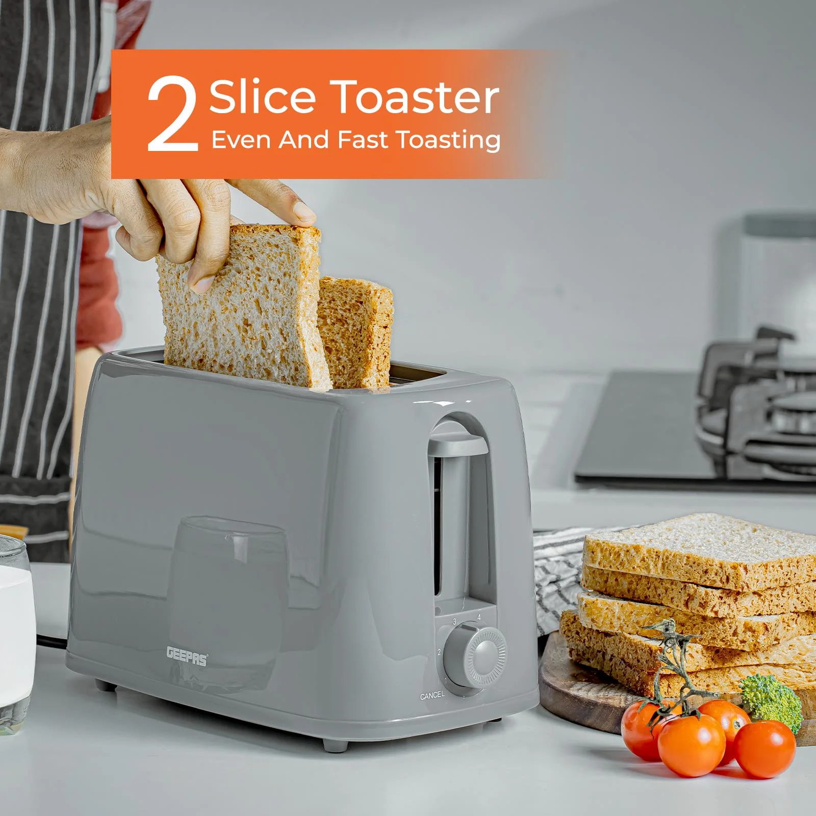 1.7L Electric Kettle & 650W 2 Slice Bread Toaster Combo Set Grey - Image 6