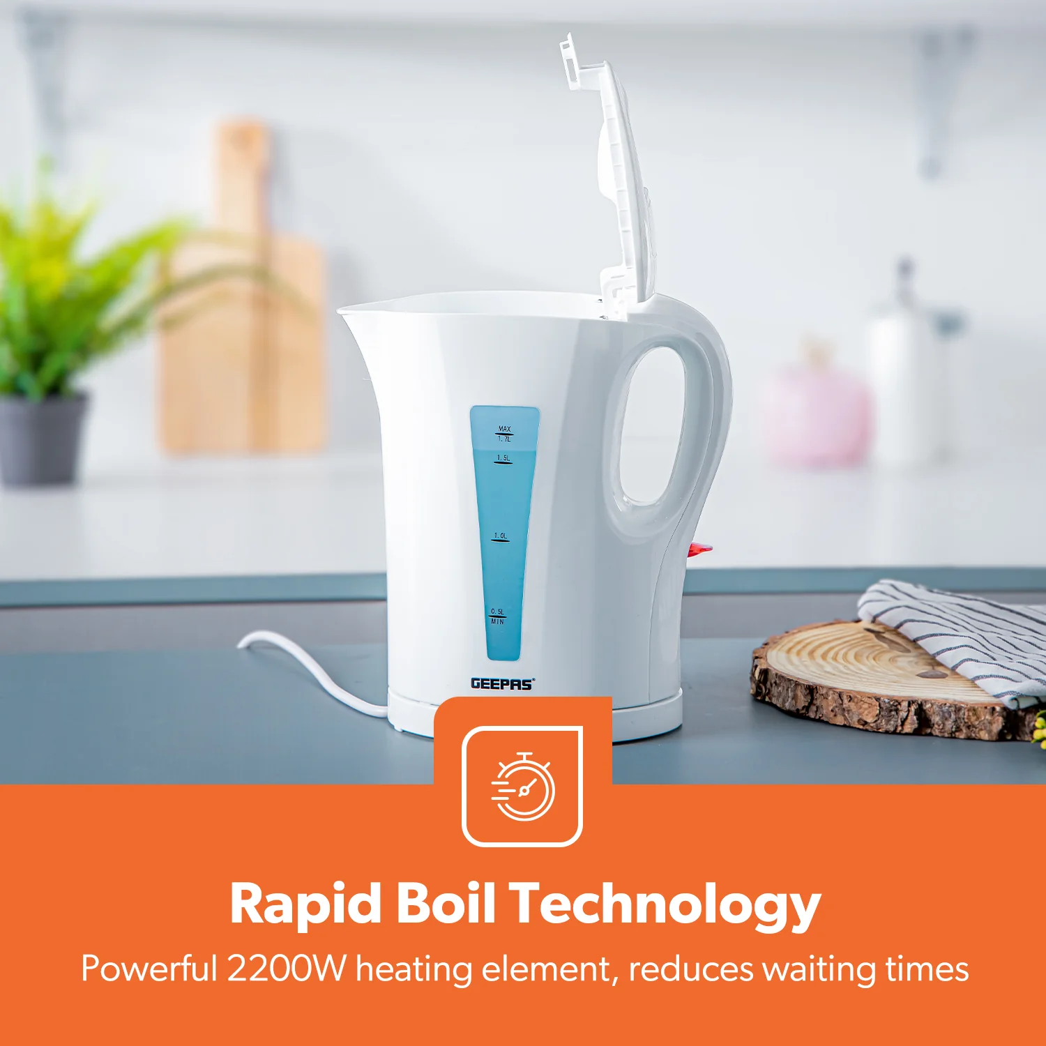 1.7L Rapid-Boil Cordless White Electric Kettle - Image 5