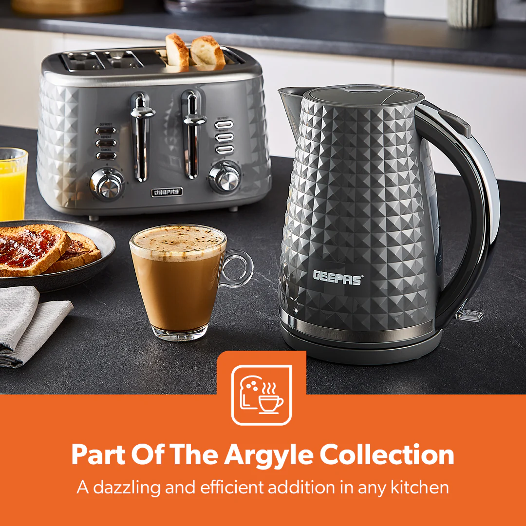 1.7L Grey Textured Cordless Electric Kettle - Image 3