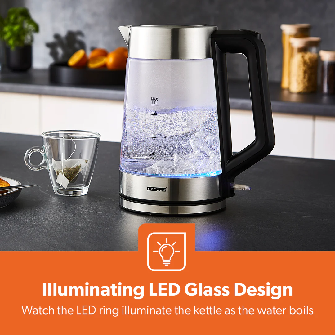 1.7L Illuminated LED Fast-Boil Clear Glass Kettle 3000W - Image 3