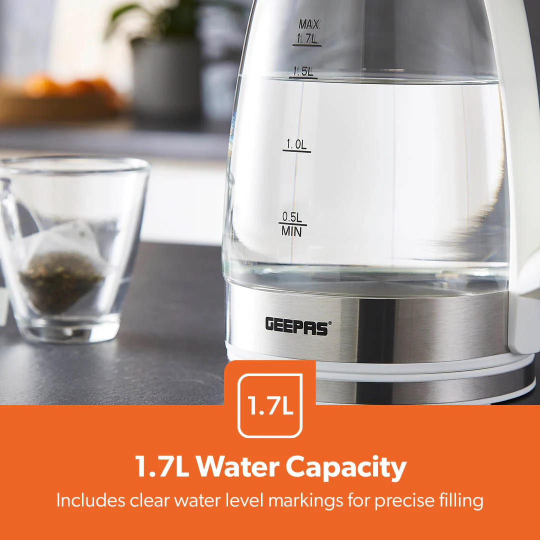 1.7L LED Rapid Boil White Glass Electric Kettle - Image 5