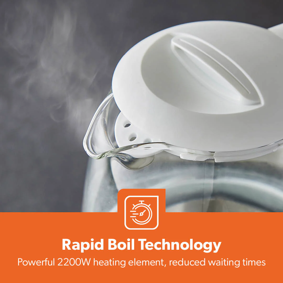 1.7L LED Rapid Boil White Glass Electric Kettle - Image 6