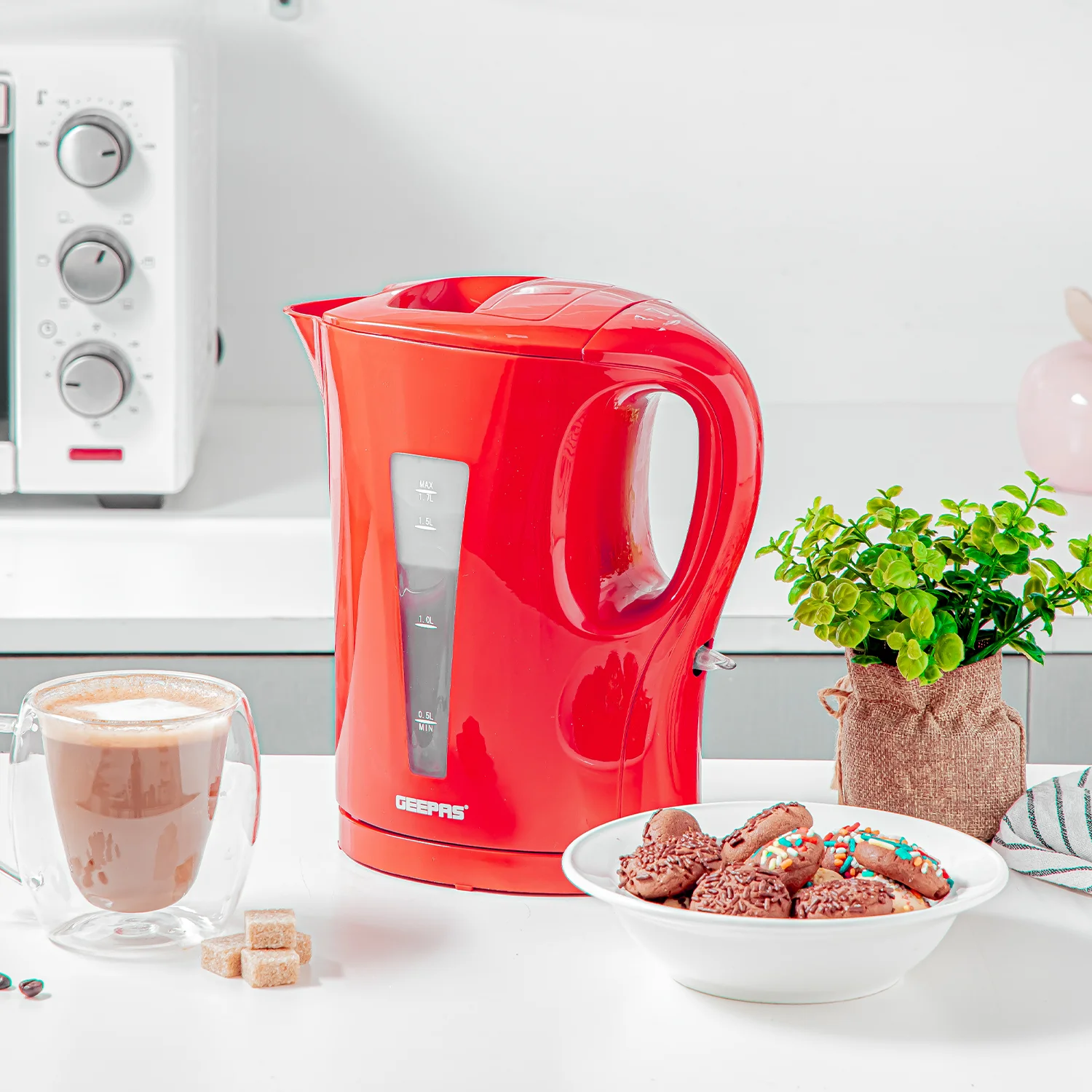 1.7L Red Cordless Electric Rapid-Boil Kettle 2200W - Image 2