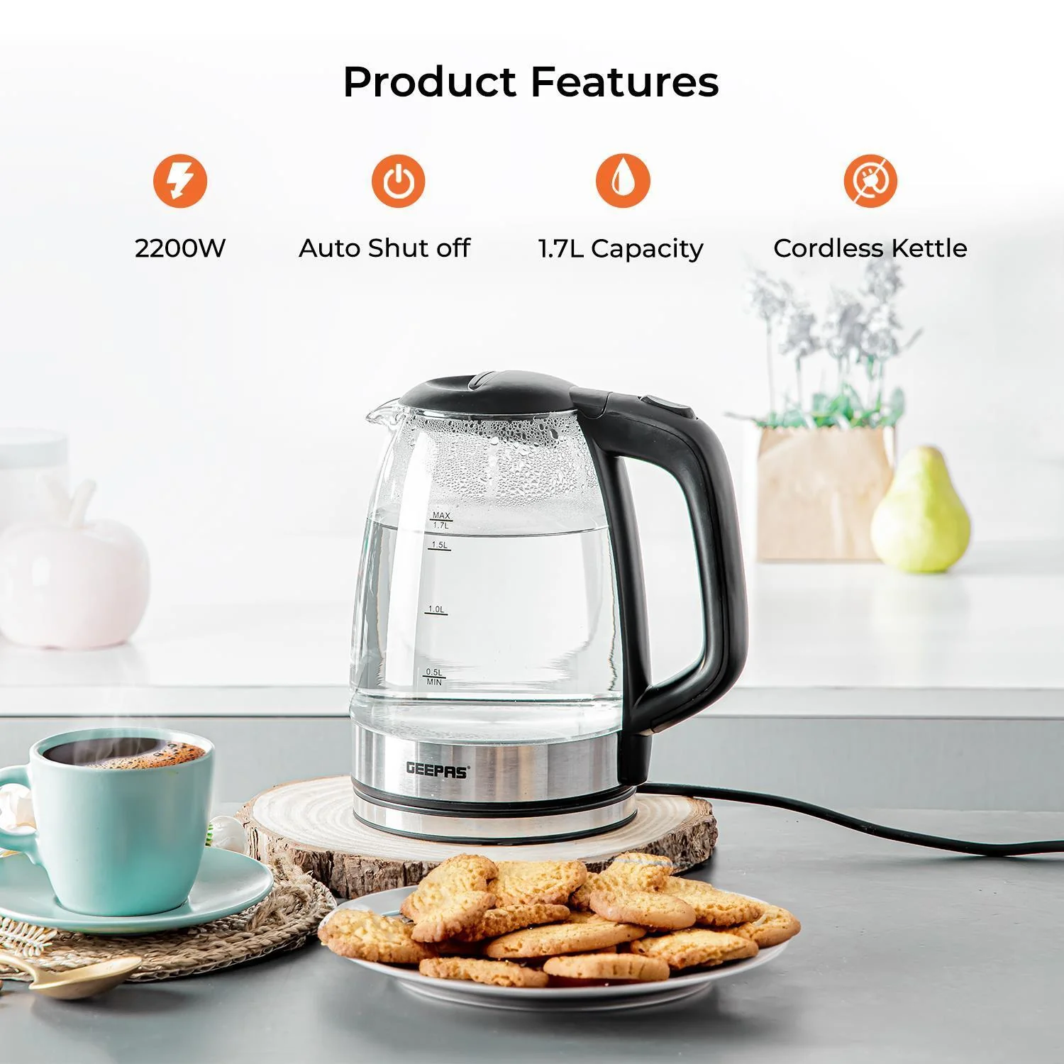 1.8L Black Electric Glass Kettle and Two-Slice Toaster Set - Image 3