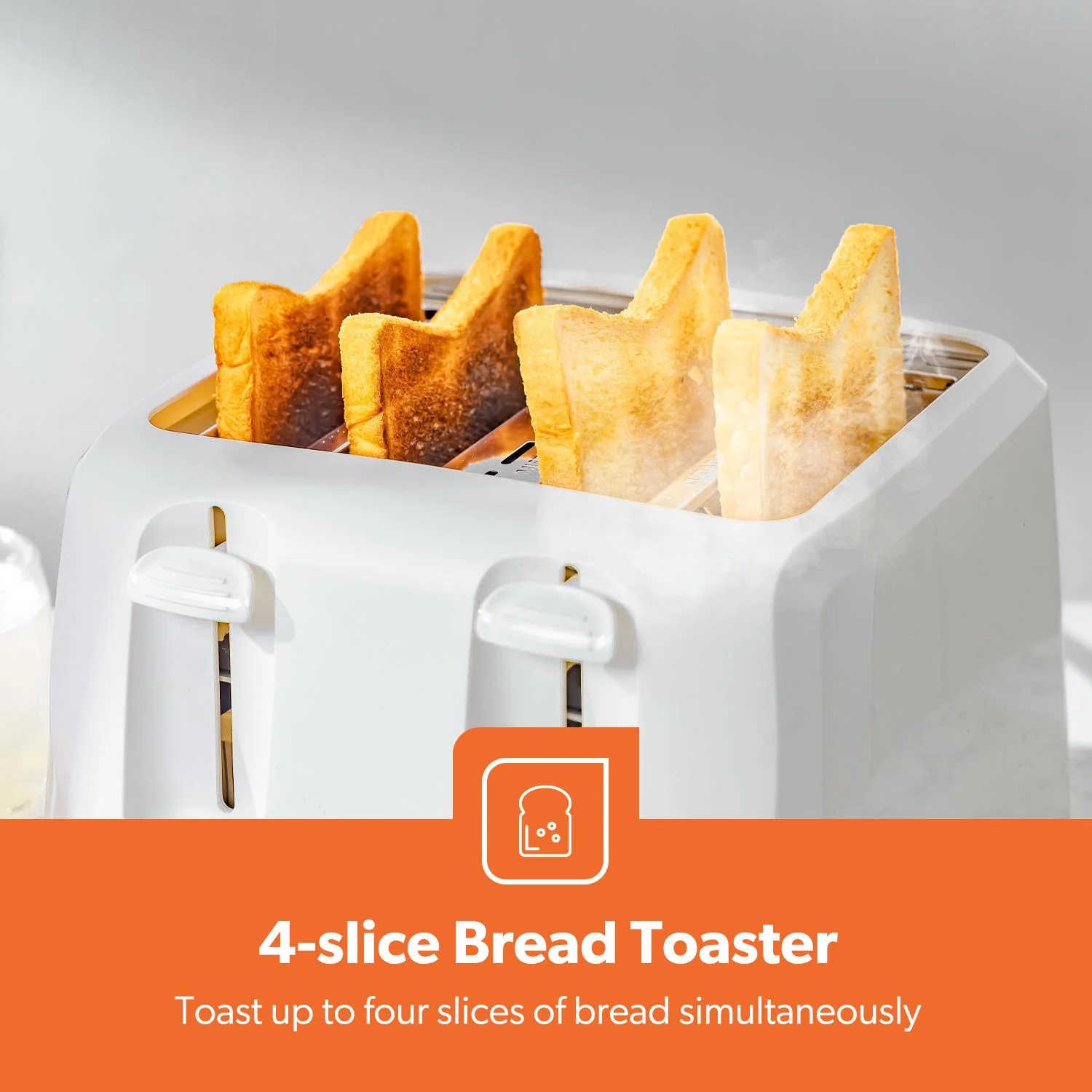 1.8L LED Glass Kettle and 4 Slice Toaster Set In White - Image 3