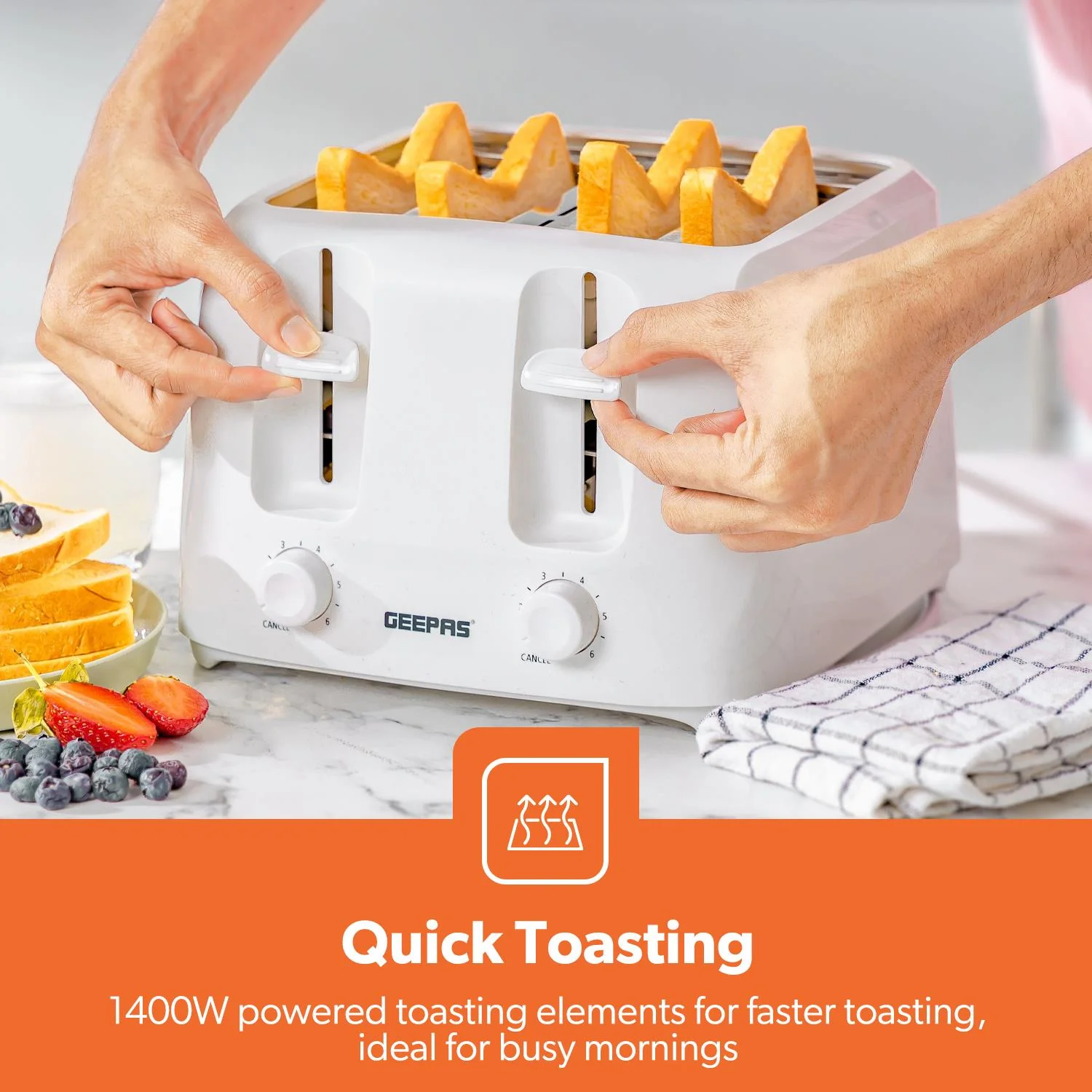 1.8L LED Glass Kettle and 4 Slice Toaster Set In White - Image 6