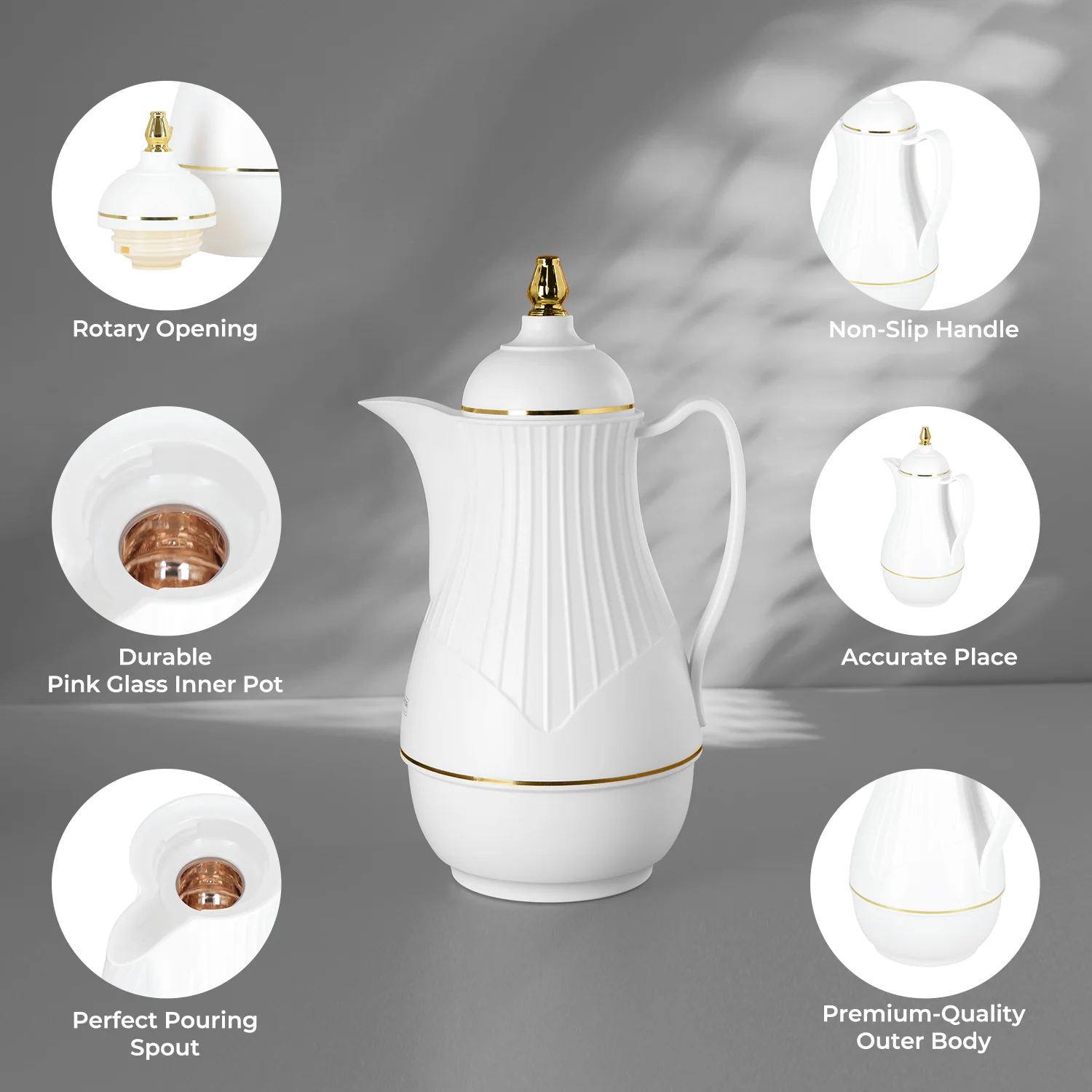 1L White Glass Vacuum Insulated Flask Jug - Image 2