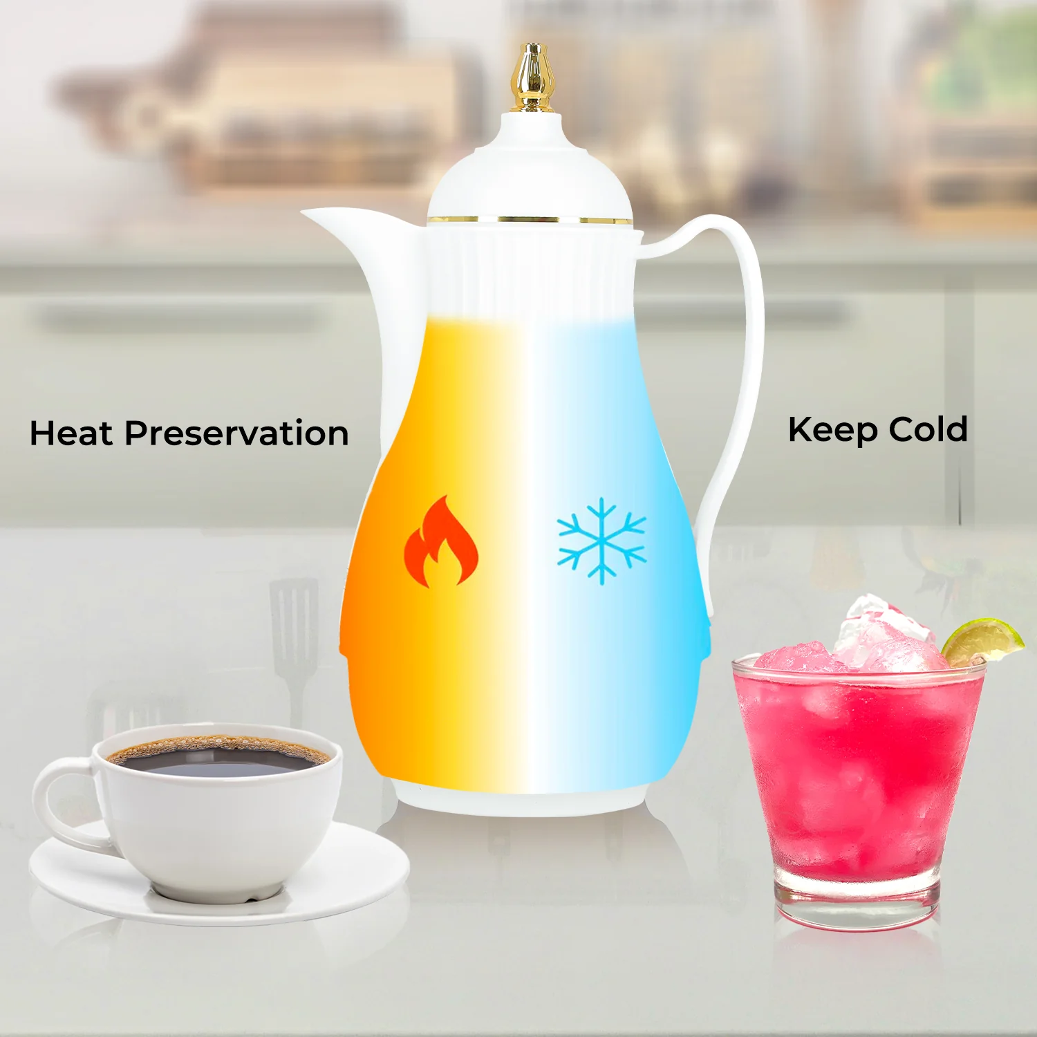 1L White Glass Vacuum Insulated Flask Jug - Image 4