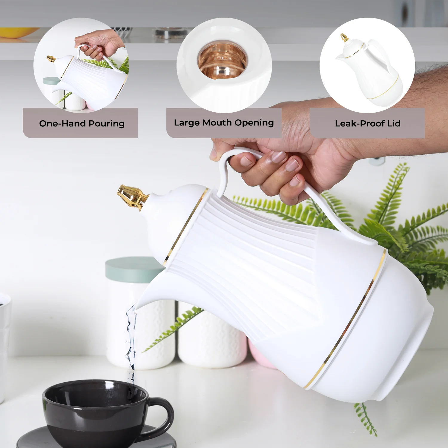 1L White Glass Vacuum Insulated Flask Jug - Image 5