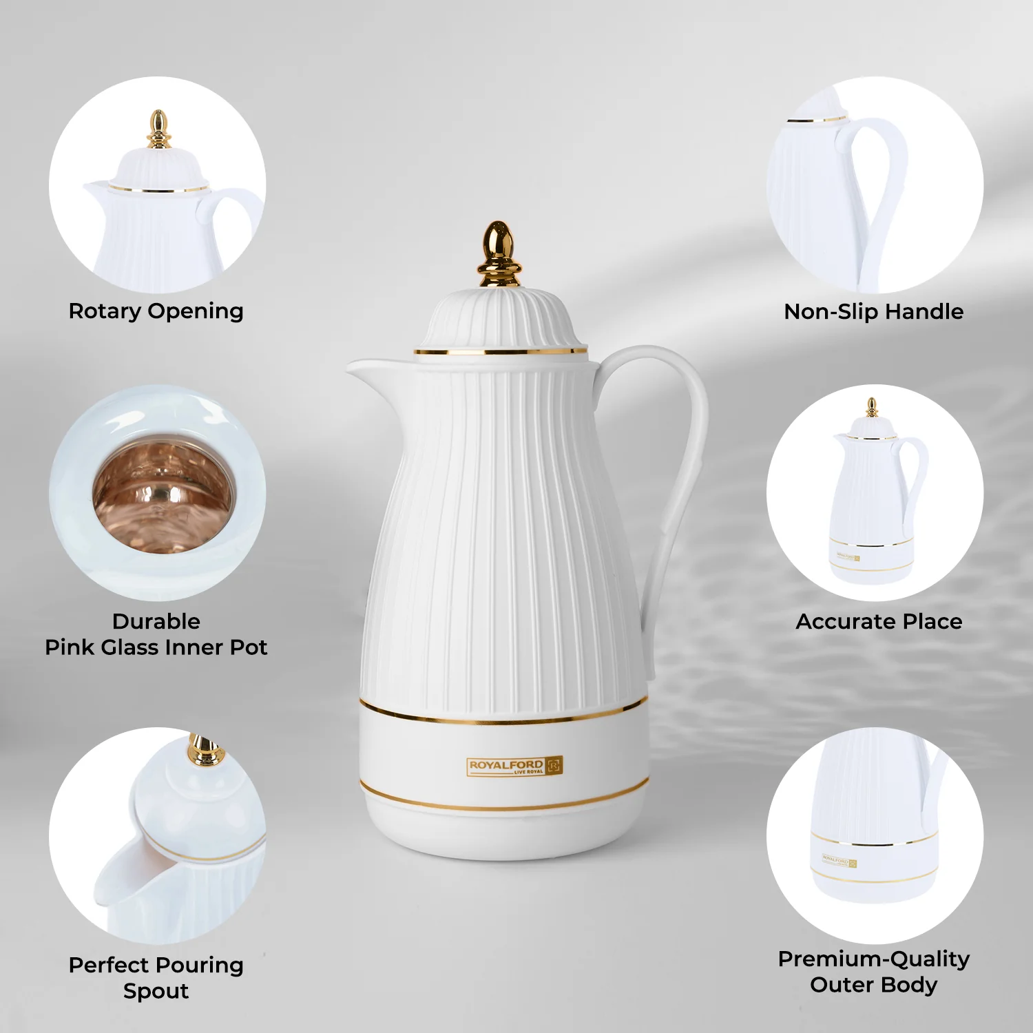 1L White and Gold 'Haya' Vacuum Flask Jug - Image 2