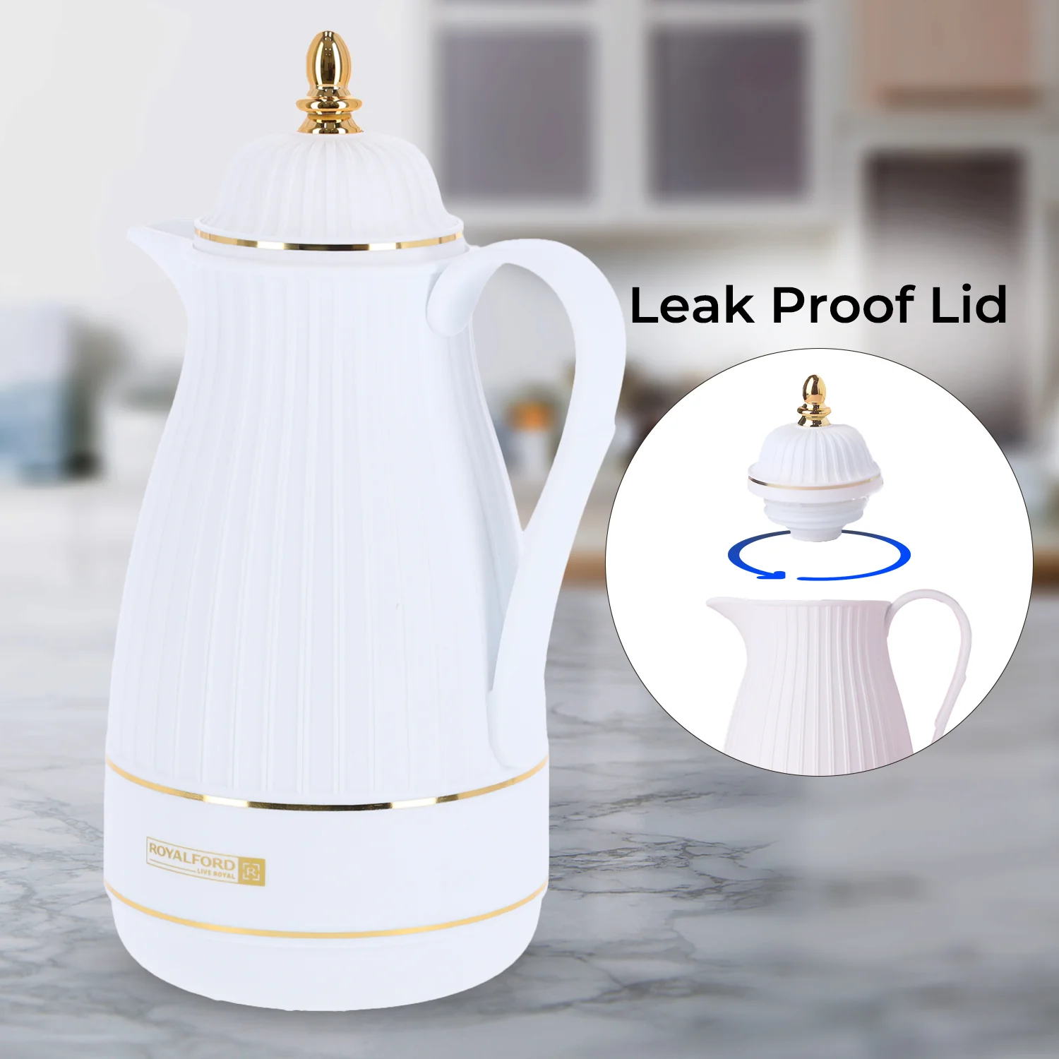 1L White and Gold 'Haya' Vacuum Flask Jug - Image 4