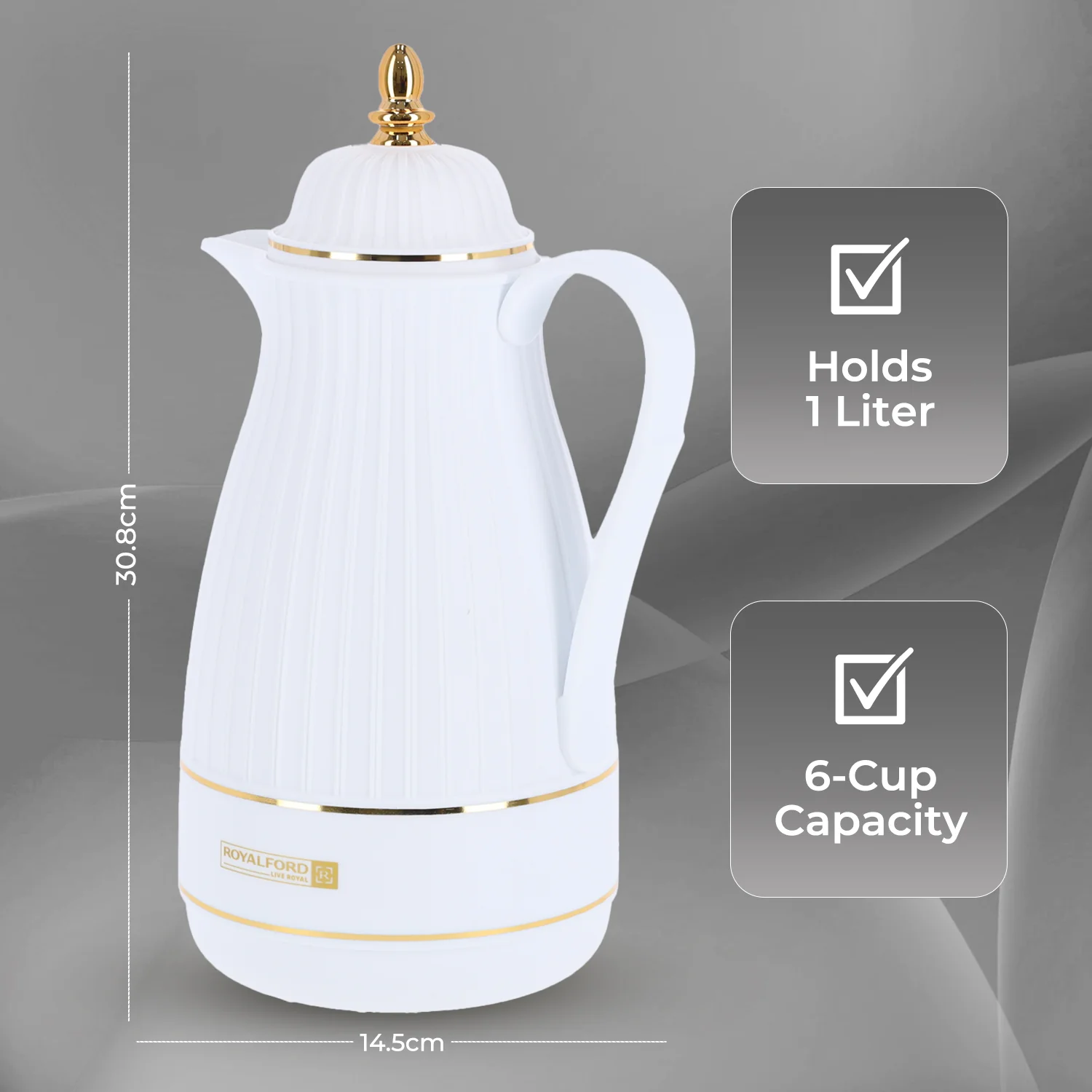 1L White and Gold 'Haya' Vacuum Flask Jug - Image 5