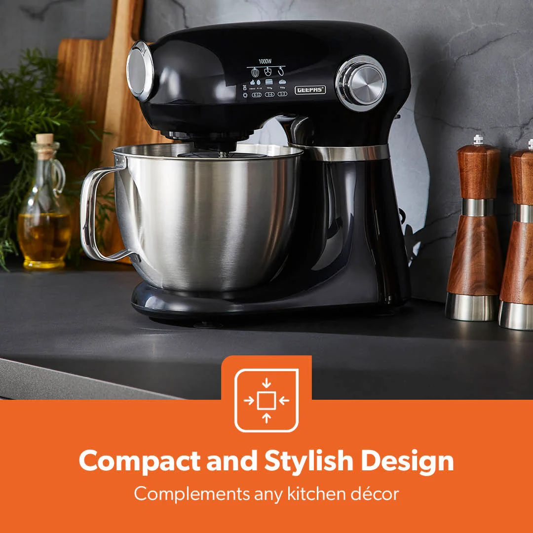 1000W Black Stand Mixer With 5L Bowl - 12-Speed With Beater & Dough Hook - Image 10