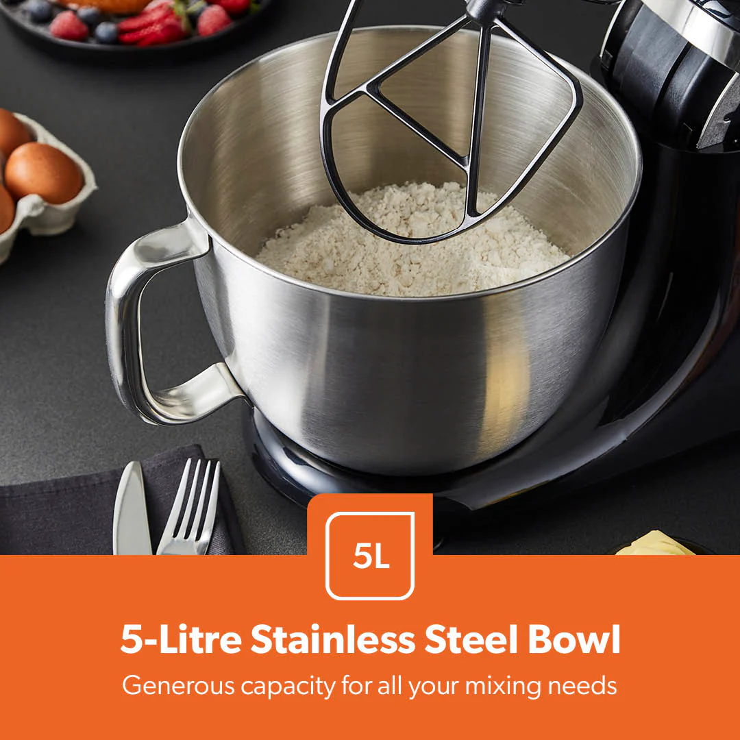 1000W Black Stand Mixer With 5L Bowl - 12-Speed With Beater & Dough Hook - Image 4