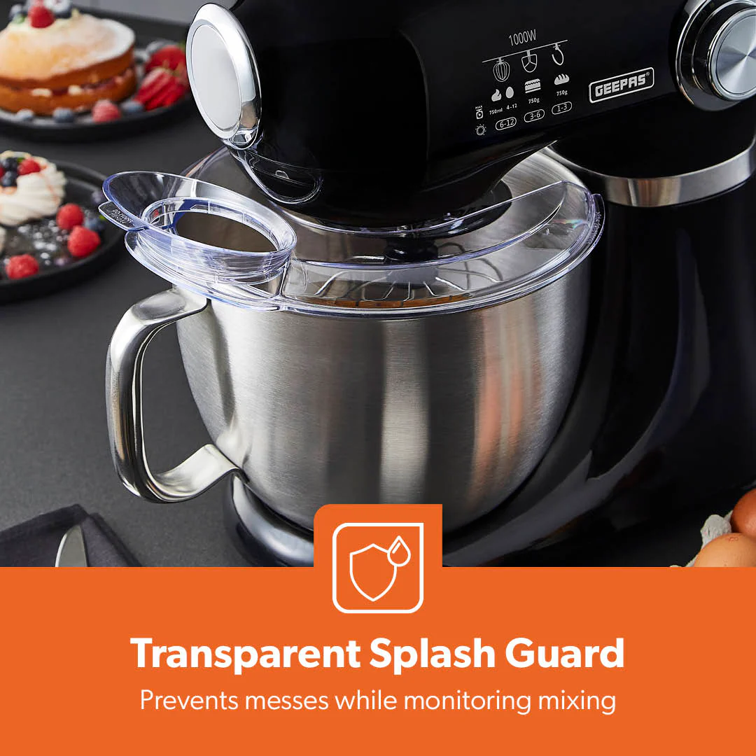1000W Black Stand Mixer With 5L Bowl - 12-Speed With Beater & Dough Hook - Image 9