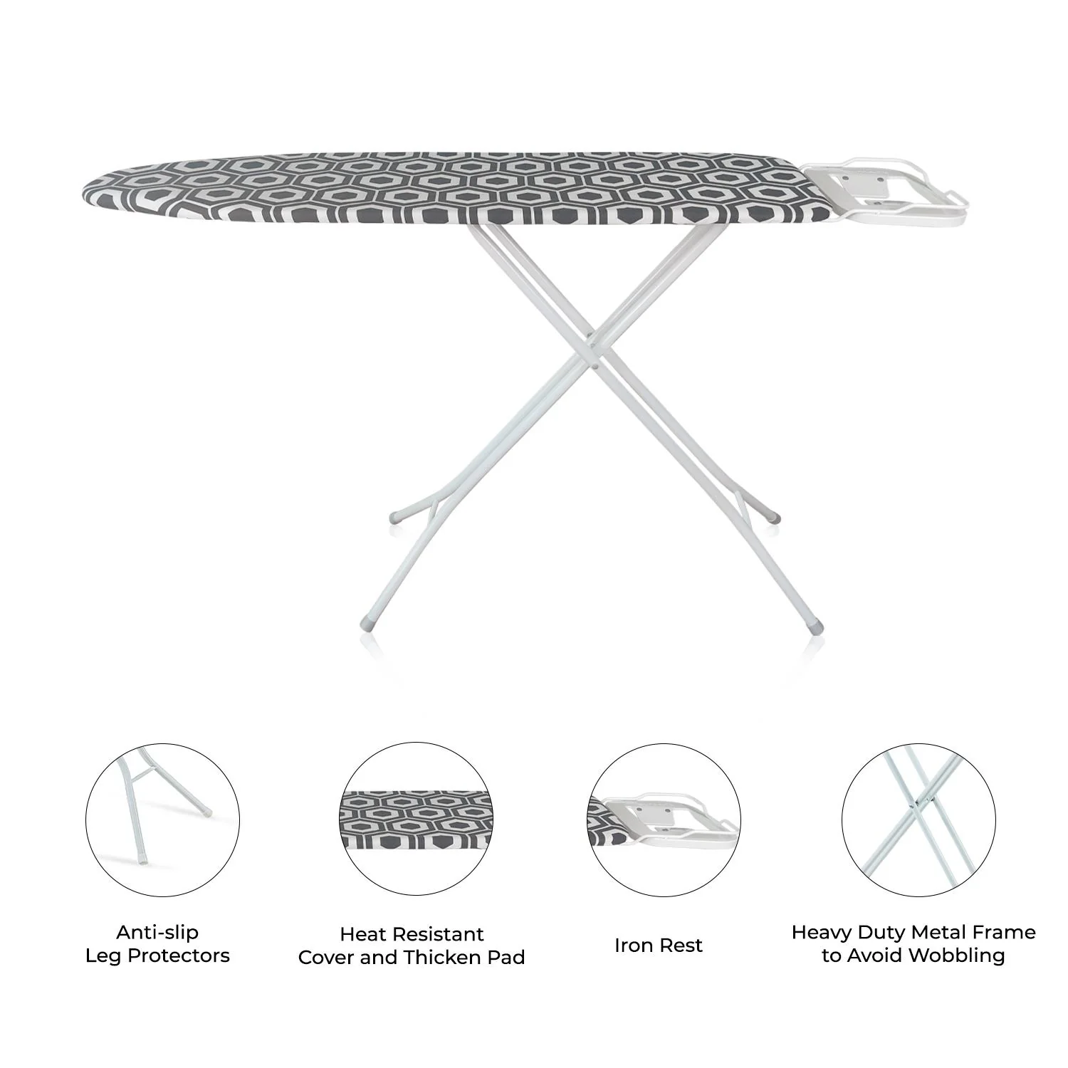 114x33cm Adjustable Folding Ironing Board With Iron Rest - Image 6